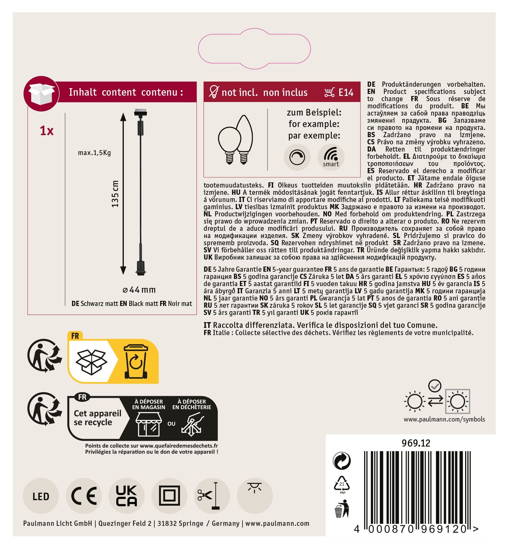 URail Suspension DecoSystems Basic E14 max. 20W gradable 230V Noir mat - 9