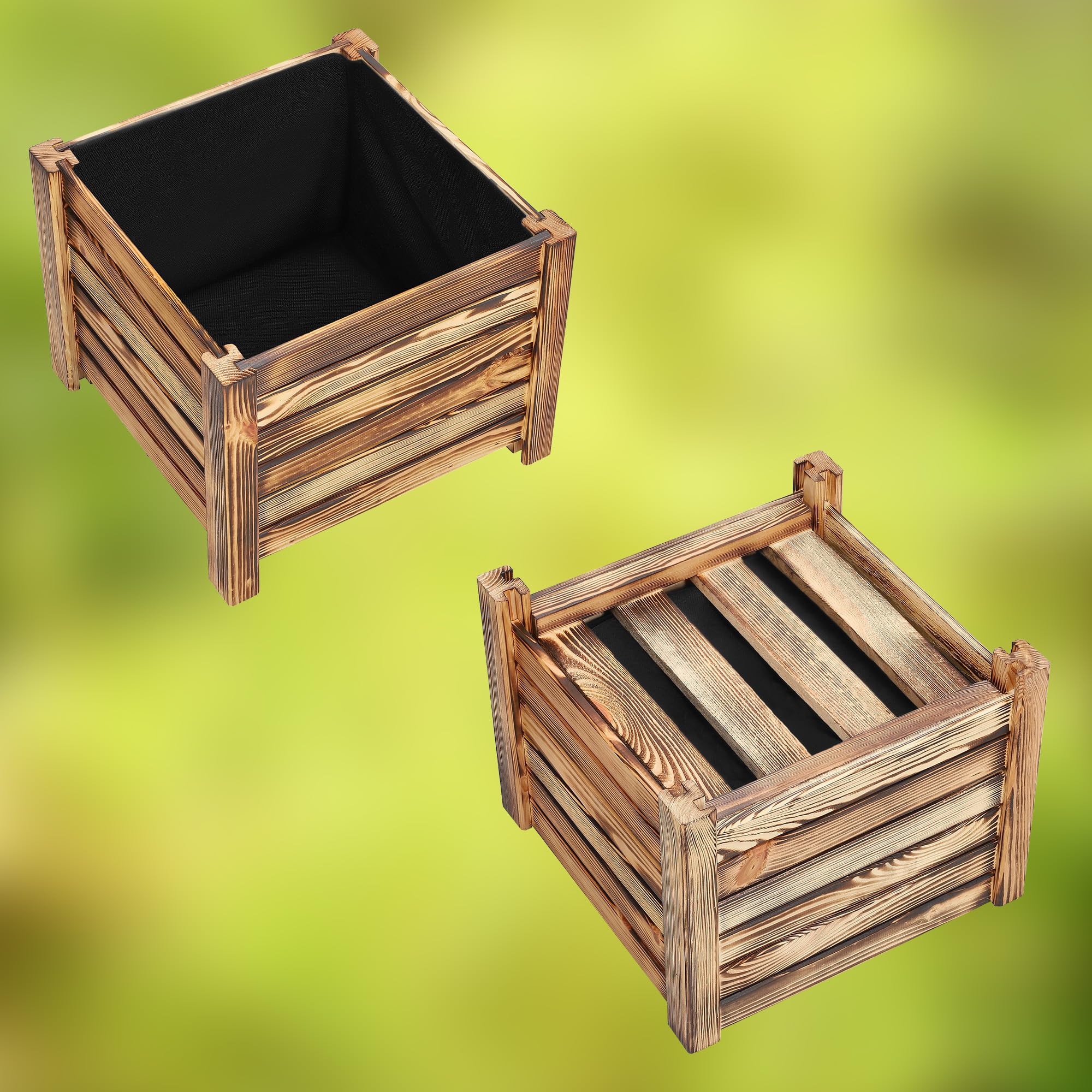 Pot de Fleurs en Bois 38 x 38 x 30 cm Jardinière en Pin Carbonisé Pot de Plantes Jardinière - Idéal pour Jardin Terrasse Balcon - KOTARBAU - 7