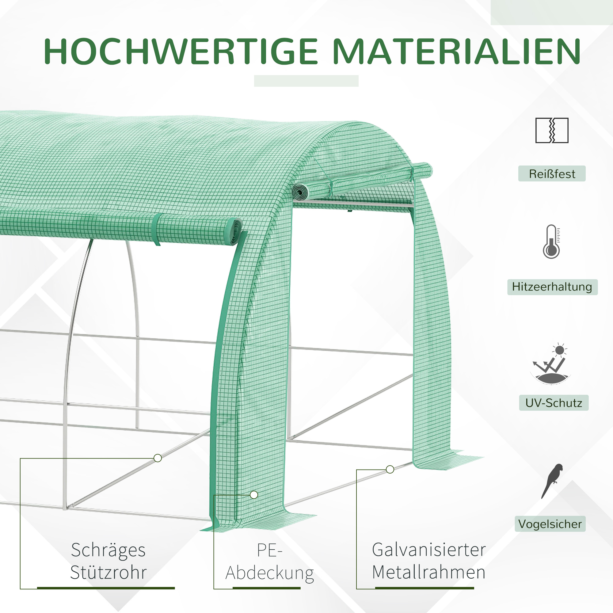 Serre tunnel Outsunny 6 x 3 x 2 m, accessible à pied, avec bâche enroulable, protection UV, structure tubulaire en acier, verte - 6