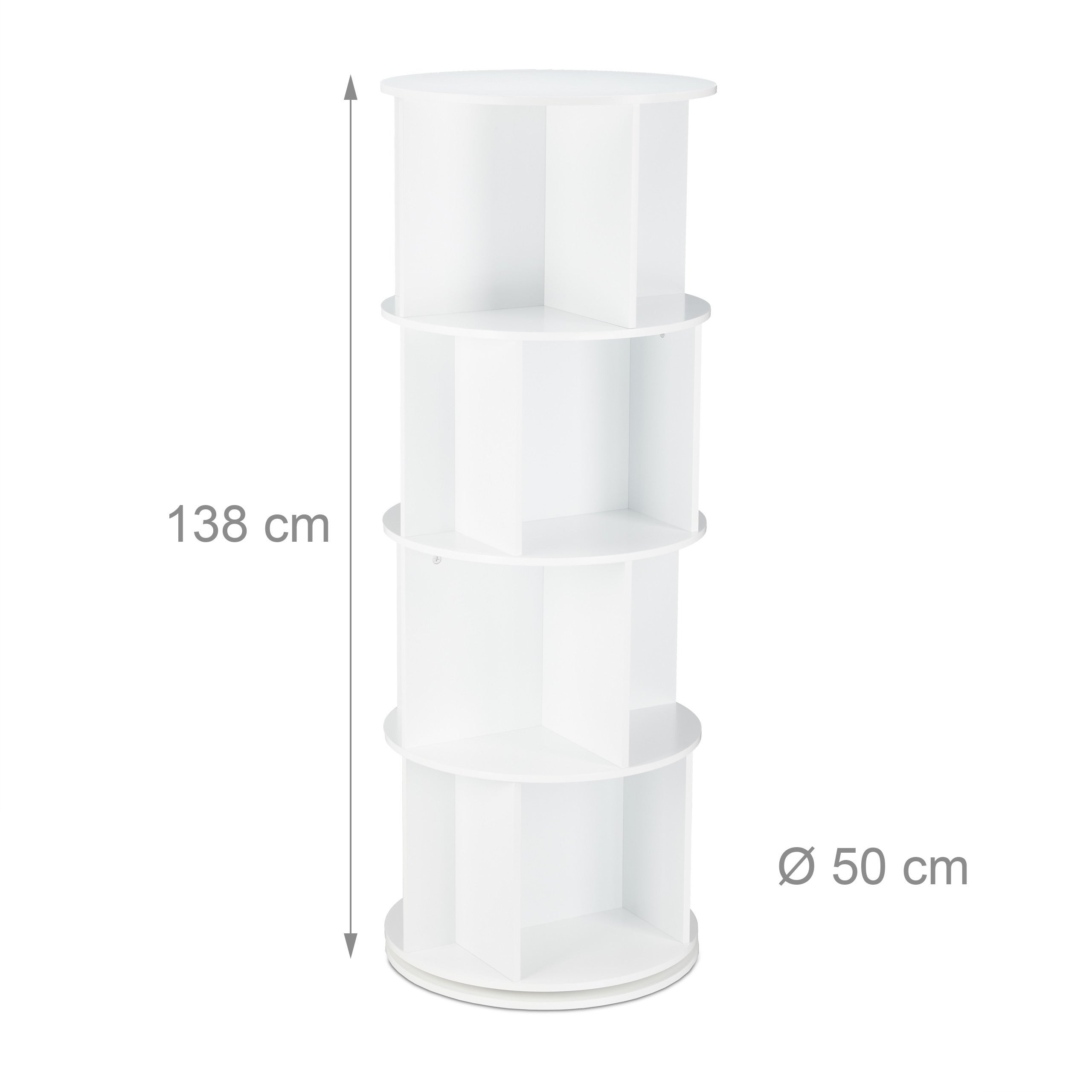 Estante giratória, prateleira rotativa, MDF, armazenamento de CD/DVD, 138 x 50 cm, branca, Relaxdays - 4