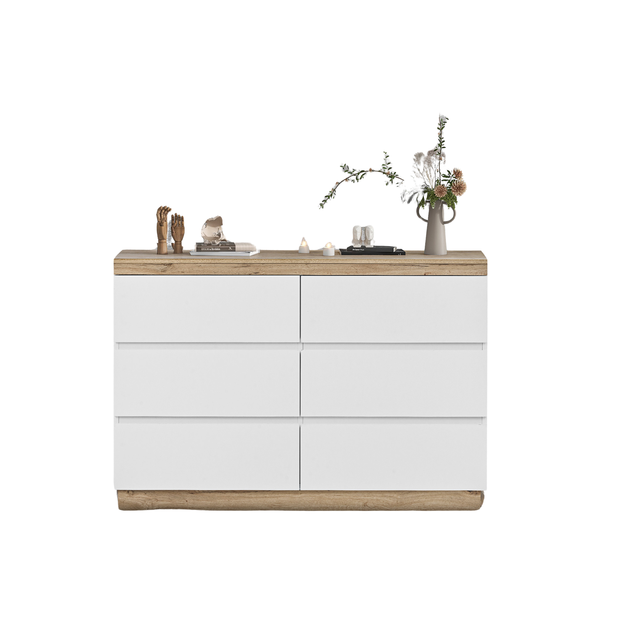 Modernluxe – Commode moderne 6 tiroirs – Panneaux de particules E1 – Dimensions 110x40x67 cm – Finition chêne – Grand espace de rangement