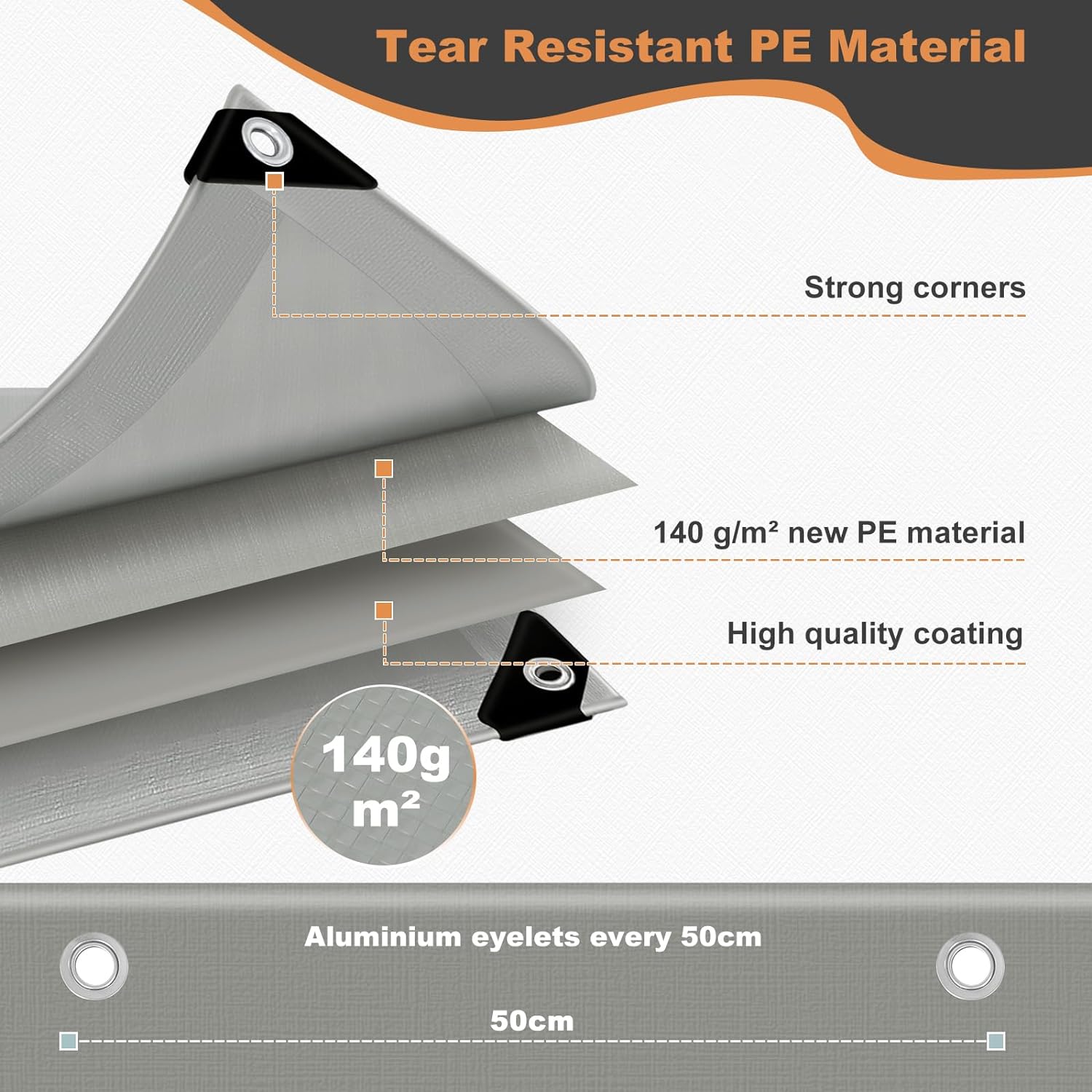 WOLTU Bâche de Protection. 5x5 m. en PE 140 g/m². Bâche Imperméable Anti-UV. Gris - 5