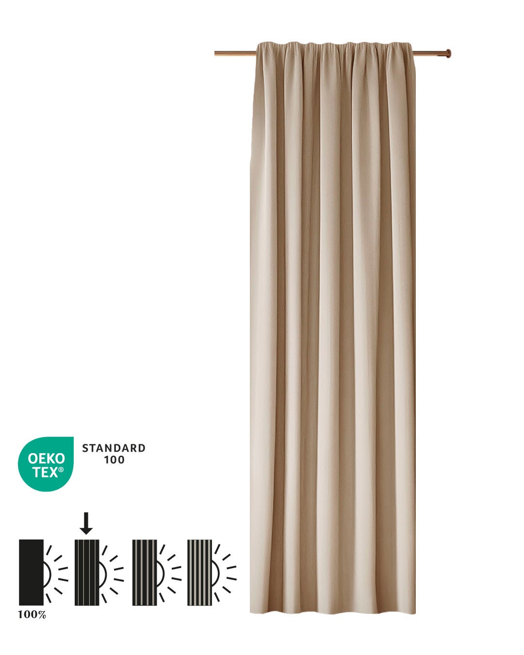 Rideau Obscurcissant uni à galon fronceur - 140x270cm - Sable - HOOMstyle - 2
