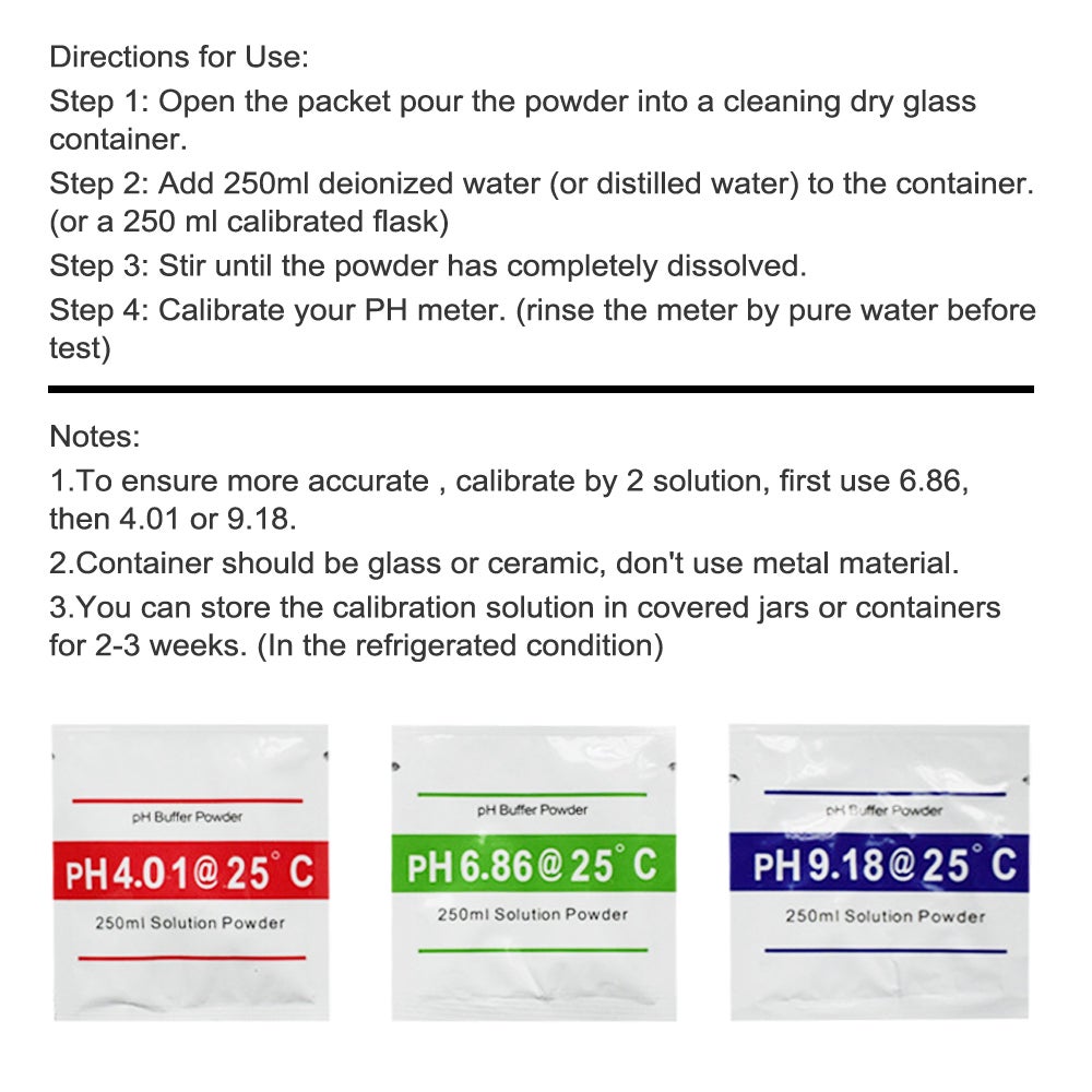 Punto di calibrazione del pHmetro: 3 tipi di polvere tampone, soluzione di misura per i test - 6
