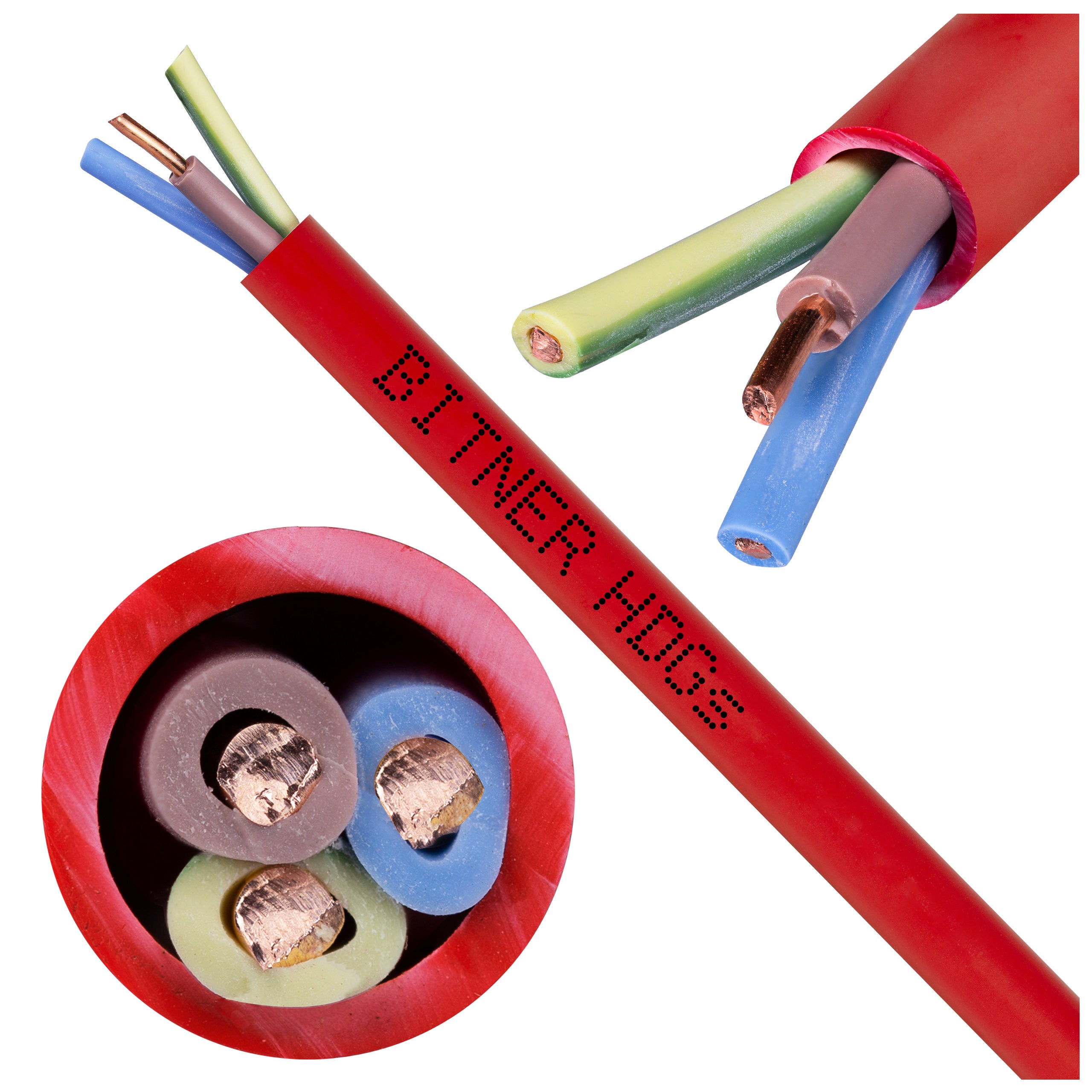 Kabel przeciwpożarowy silikonowy HDGs 3x2,5mm2 FE180 PH120 E90 czerwony 300/500V bezhalogenowy B2ca drut Bitner 100m