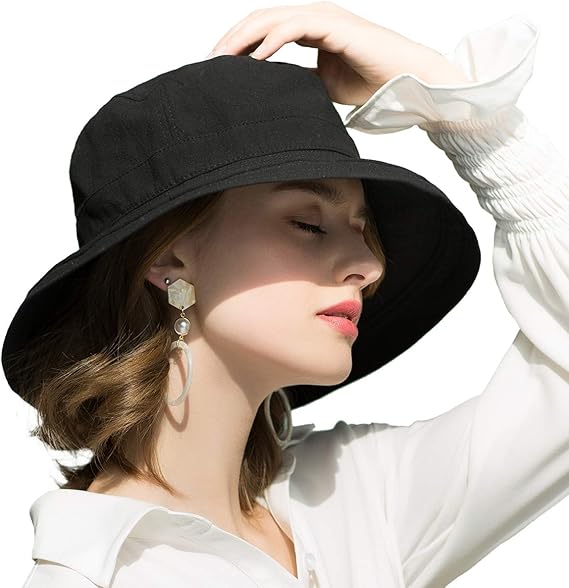 Chapeau de soleil femme en coton à larges bords, protection UV UPF50, rangeable, noir 25*20 cm - 2
