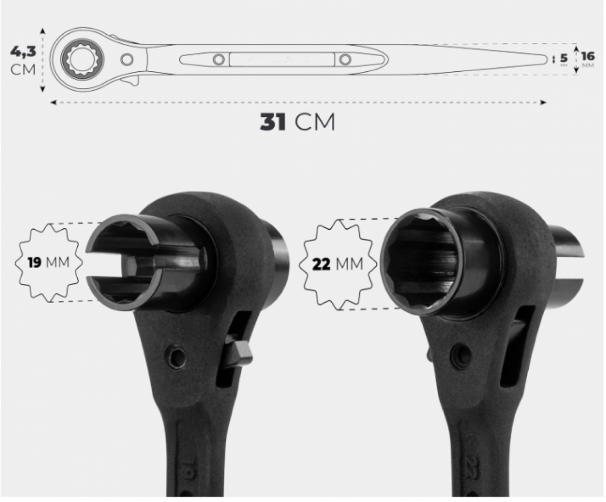 Lot De 2 Clés à Cliquet 19/22 Mm Pour Échafaudage - Double Hexagonal Réversible - Professionnel