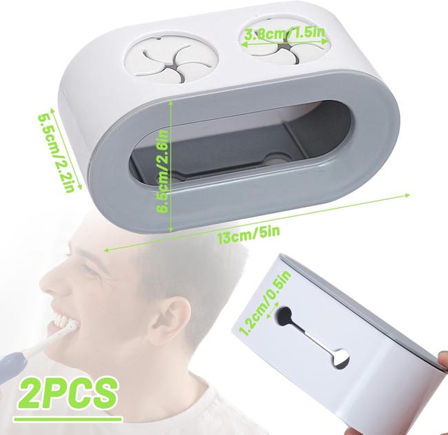 Porta Spazzolino Elettrico Da Muro 2 Pezzi - Con Fessura Ricarica - Adesivo Forte - Nero E Grigio - Foto 12