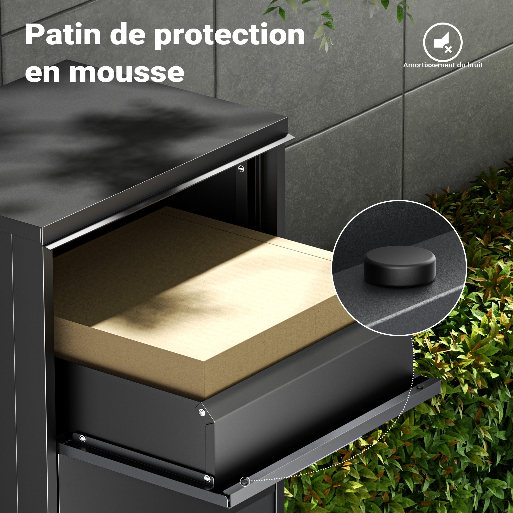 Boîte à colis verrouillable noire 500 x 375 x 1150 mm, Boîte aux lettres sur pied, pour colis max. 150 x 400 x 400 mm, Usage domestique… XPOtool - 6
