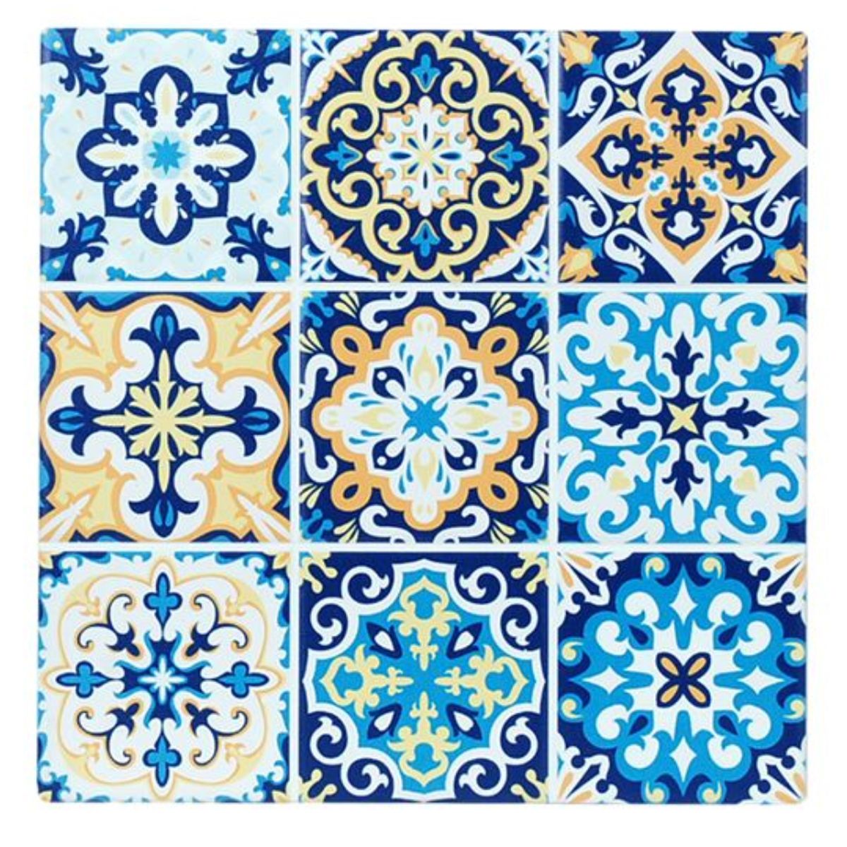 Dessous De Plat Céramique Et Liège 20x20cm - Motif Carreaux De Ciment, Style Rétro
