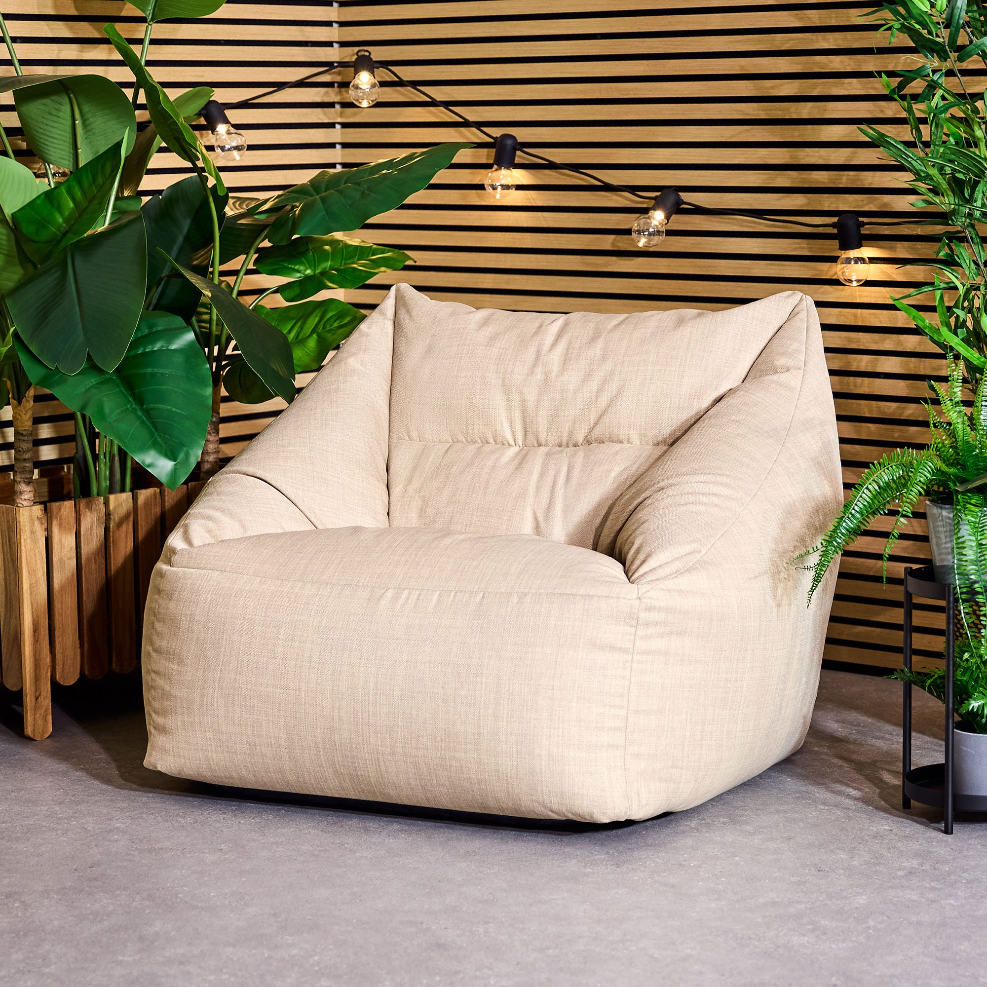 Pouf poltrona Icon per interni ed esterni in tessuto intrecciato Oeko-Tex® beige, 97x73x84 cm, Made in Germany - 2
