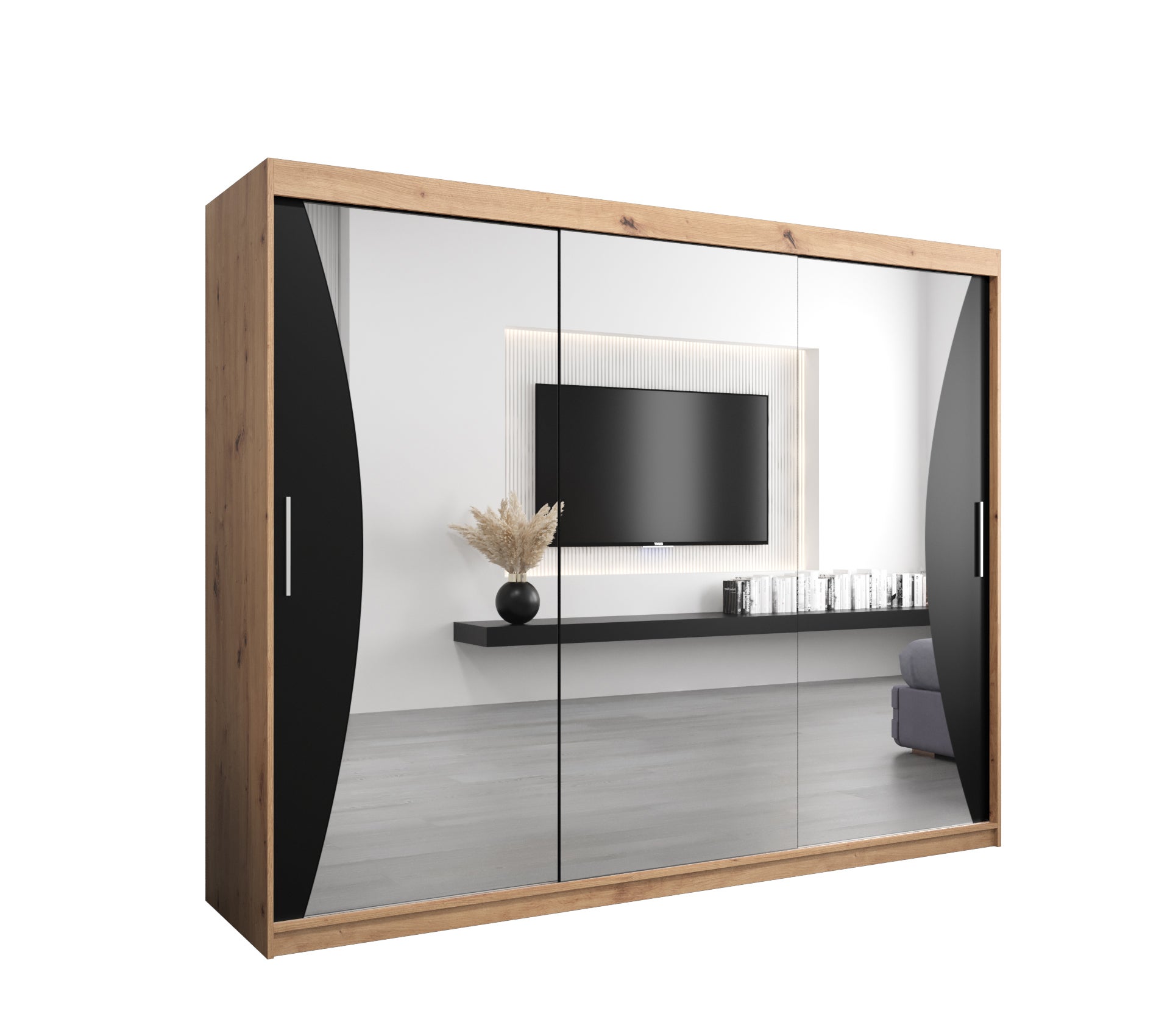 Szafa przesuwna garderoba MONACO 250 x 62 x 200 cm Artisan + Czarny - Abiks Meble