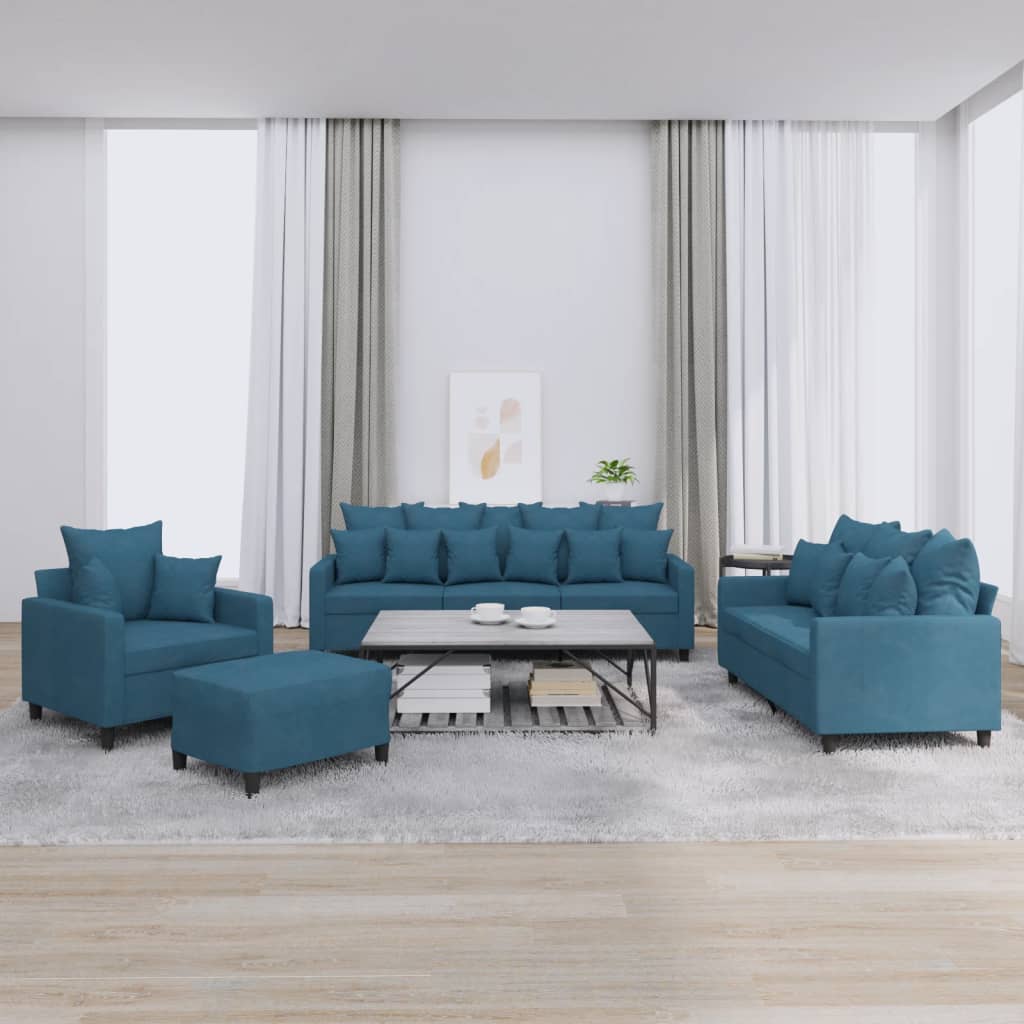 Conjunto de sofás 4 piezas con cojines terciopelo azul