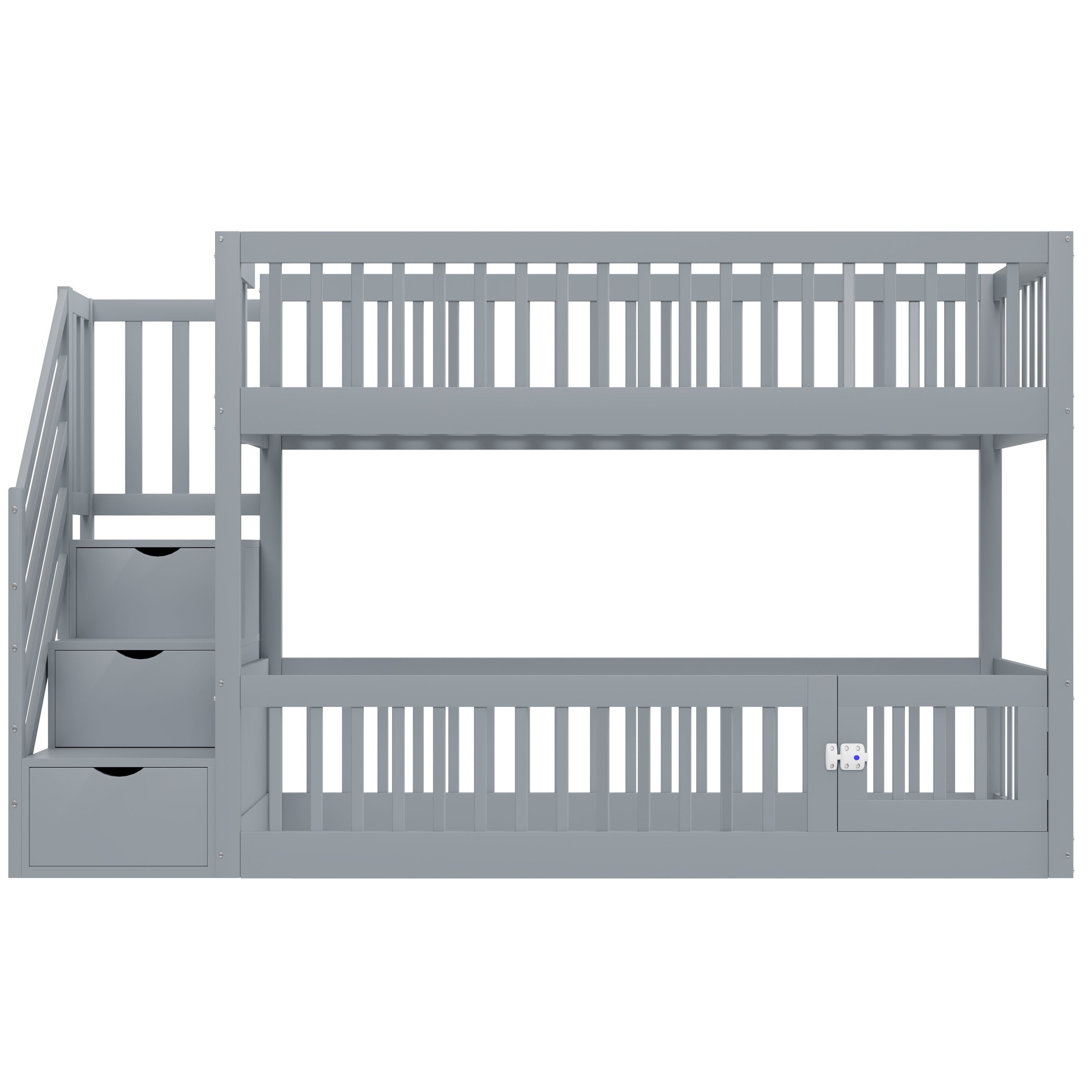 Lit superposé 90x200cm - avec escalier de sécurité - avec 3 tiroirs - Gris (matelas non inclus) - 5