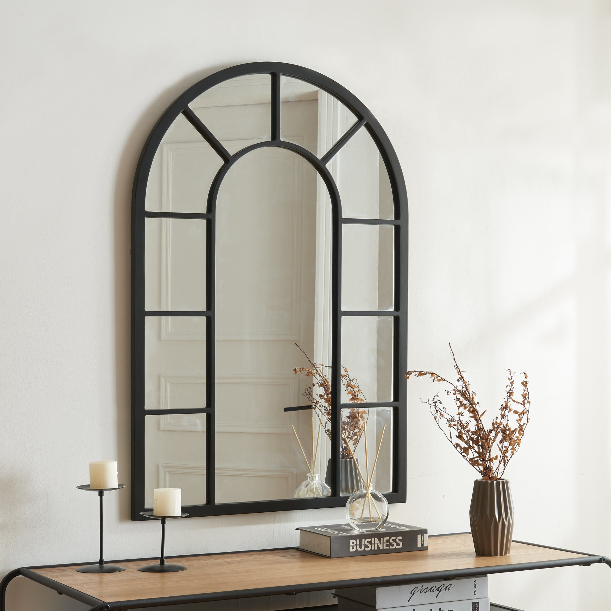 TheMIRRROR Specchio Da Parete In Vero Vetro 35x90 Cm - Cornice In Pino Nero, Realizzato In Germania - Posizionamento Orizzontale O Verticale, Ganci E Materiale Di Montaggio Inclusi
