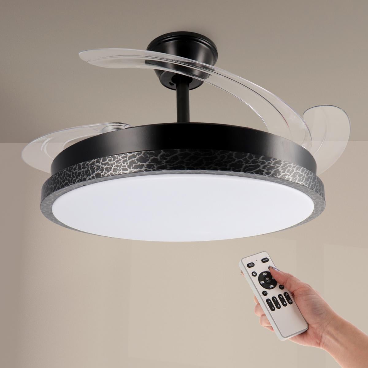 Ventilador De Techo Moderno Con Luz, 4 Aspas Retráctiles, Ventiladores De Techo LED, 3 Colores, 6 Velocidades, Con Control Remoto, Temporizador De 8 Horas, Se Puede Invertir, Motor Silencioso Para
