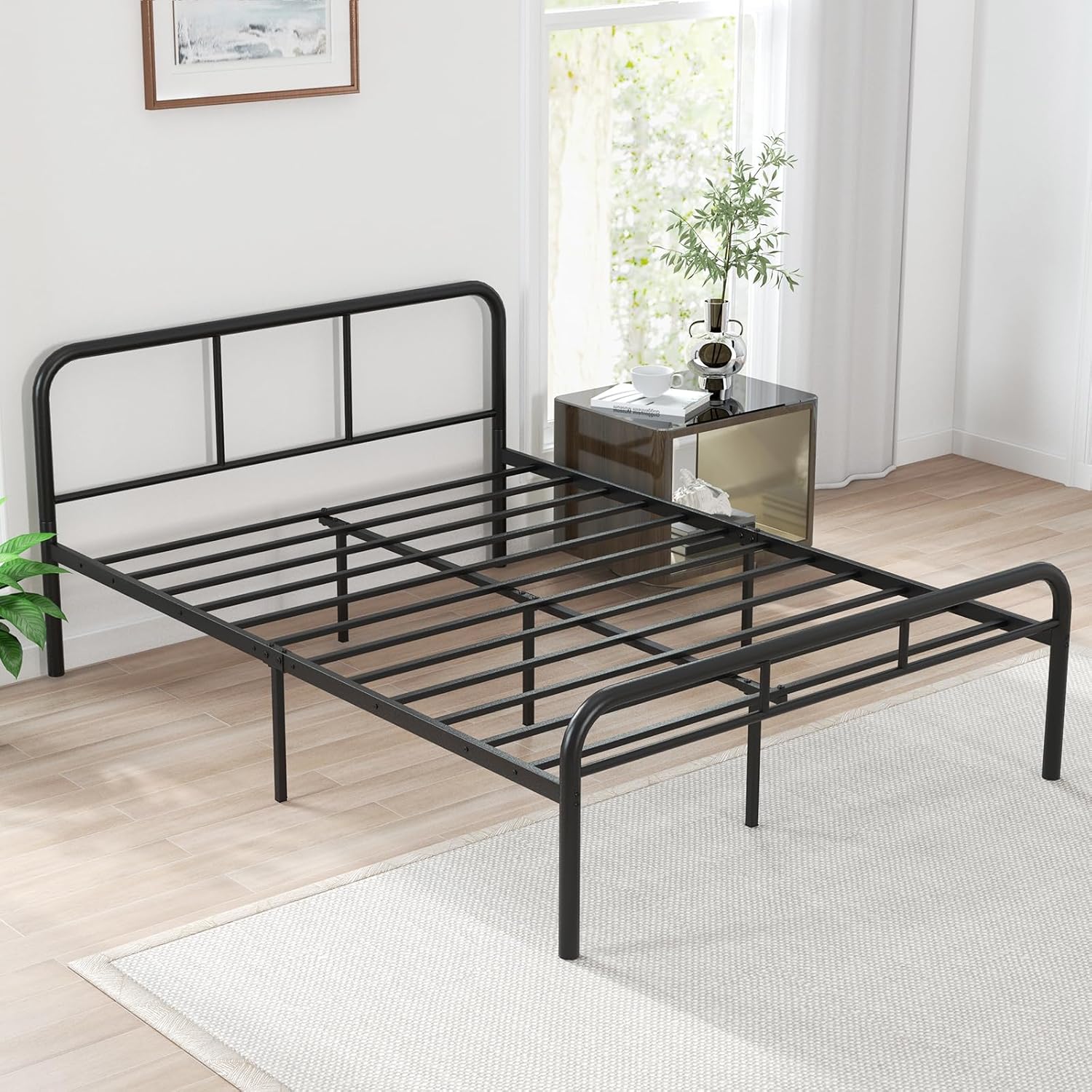 Rama Łóżka Platformy 140 x 190 cm, Metalowe Łóżko Podwójne z Górną i Dolną Częścią, Schowkiem, bez Podłoża, Ciche (140 x 190 cm, Podwójne Pręty)