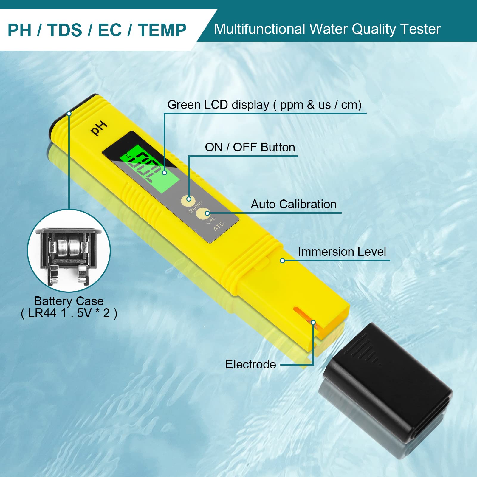Testeur pH Numérique 4 en 1 Haute Précision 0.01 - Écran LCD pour Eau Potable, Piscine, Aquarium et Hydroponie - Analyse Qualité Eau Professionnelle - 5