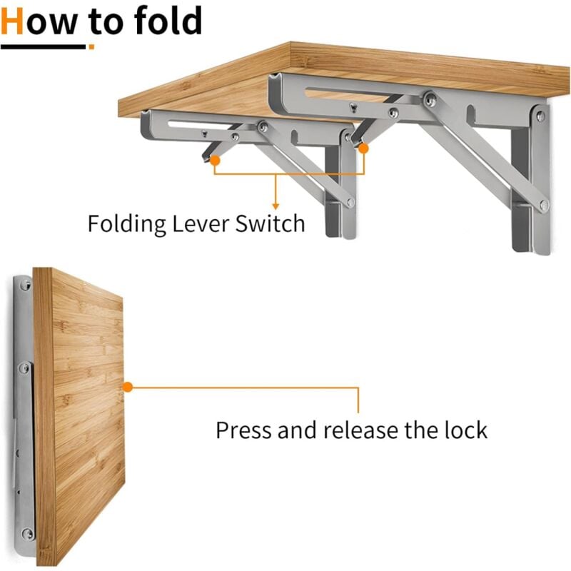 Lot de 2 Lourds Support Console Pliable Rétractable Pour Garage établi, Support d' Étagères Pliable, 12