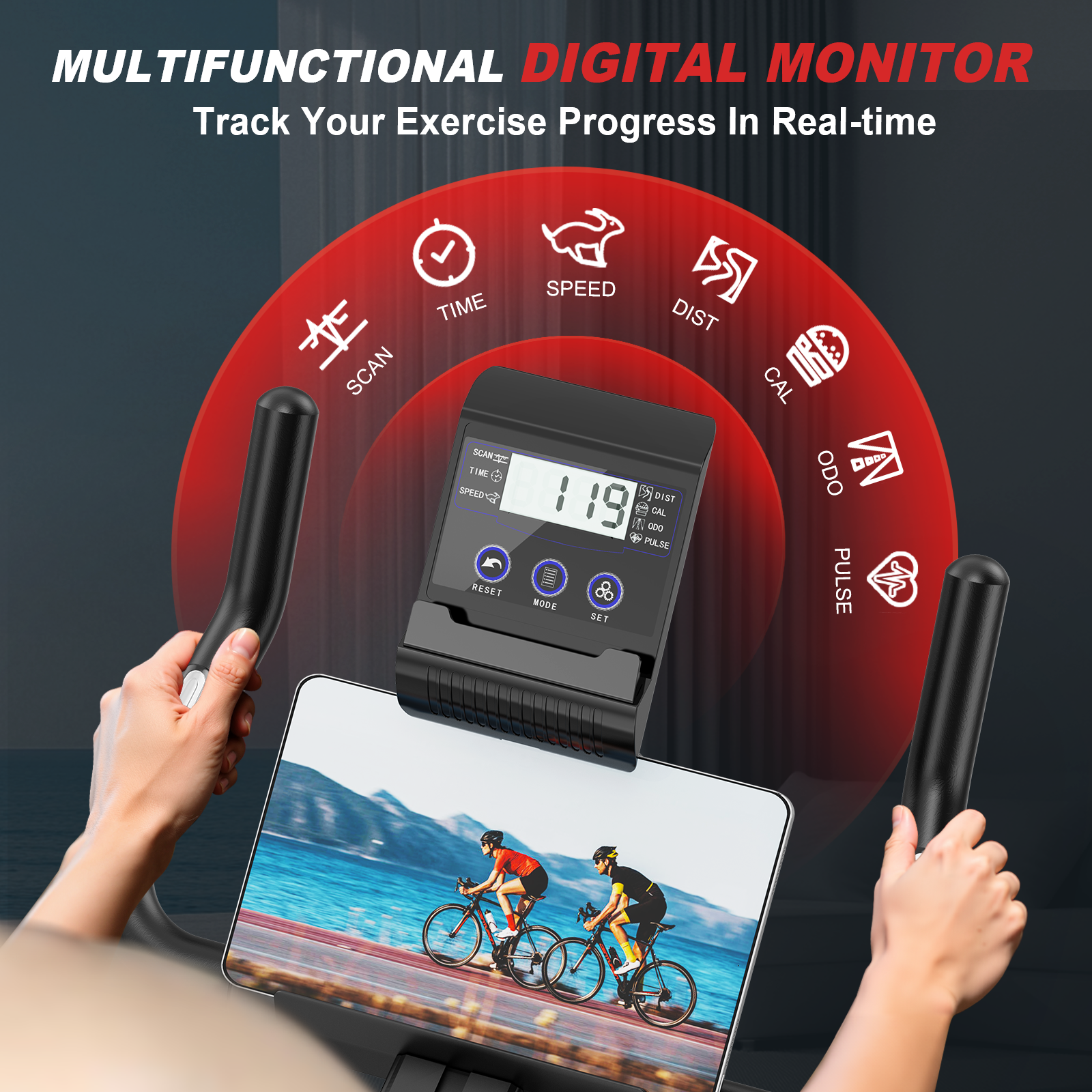 Bicicleta de exercício,bicicleta de exercício indoor Hamlody com ecrã LCD,bicicleta de exercício com suporte para ipad,capacidade de carga 120 kg - 7