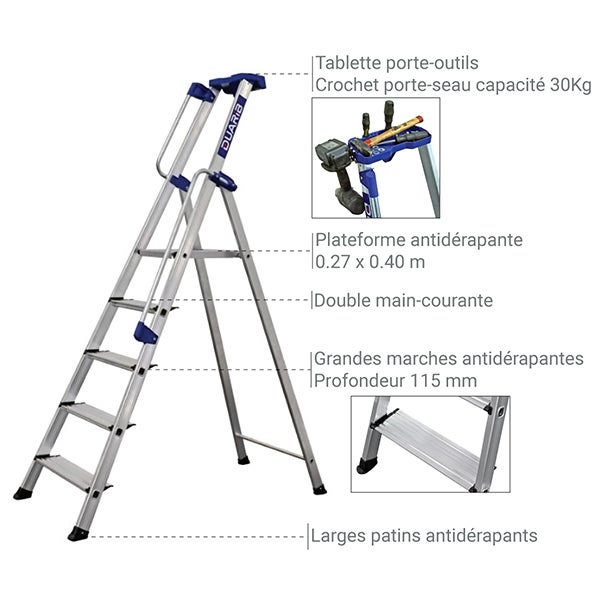Escabeau 5 marches - Hauteur max. de travail 3.10m - 605205 - 5