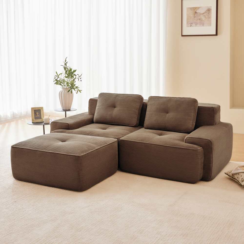 Modułowa sofa bez kości do salonu – nowoczesna sofa w kształcie litery L z pufem, rozkładana sofa dwuosobowa z komfortem chmur i głębokim podparciem