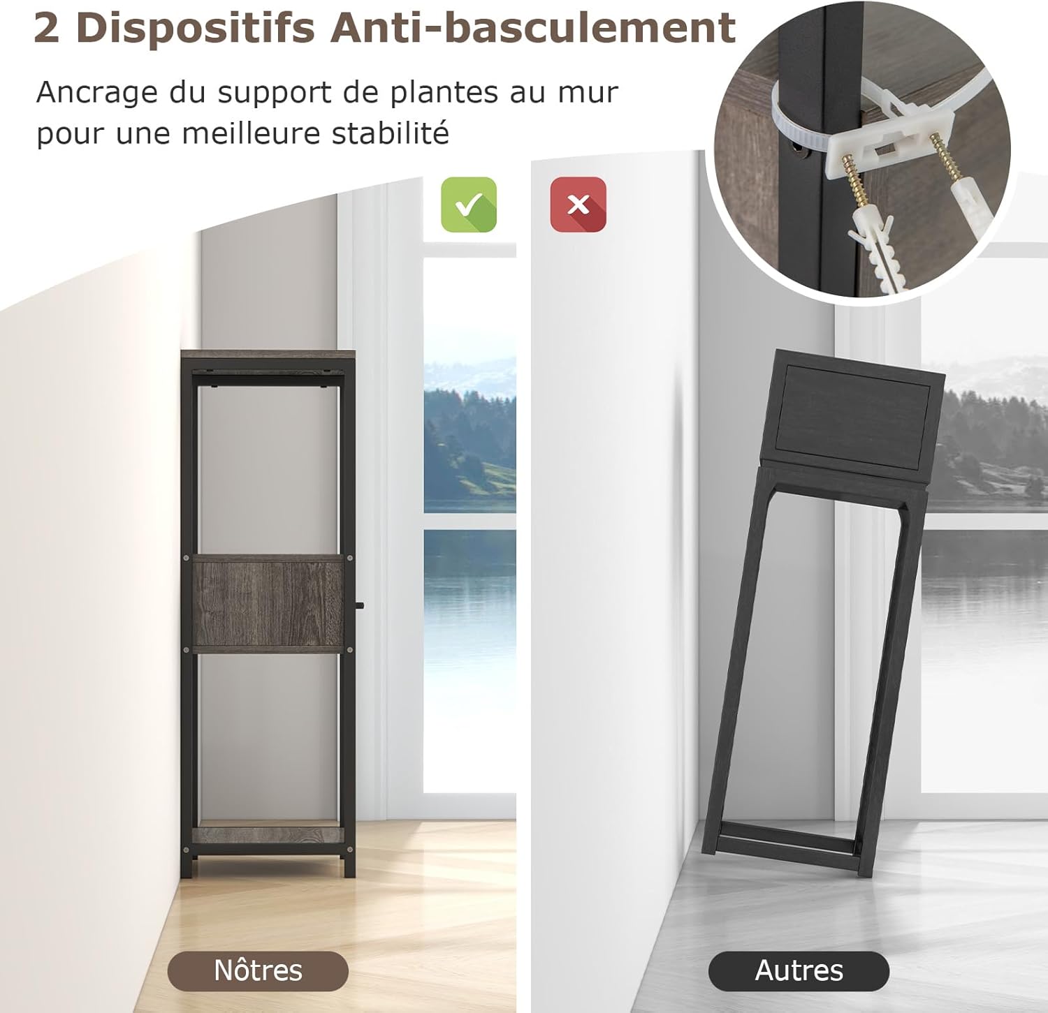 Scaffale per Piante Quadrato in Metallo, Scaffale Portafiori con Scomparsa e Dispositivi Antiribaltamento per Salotto, Camera da Letto e Studi - 6