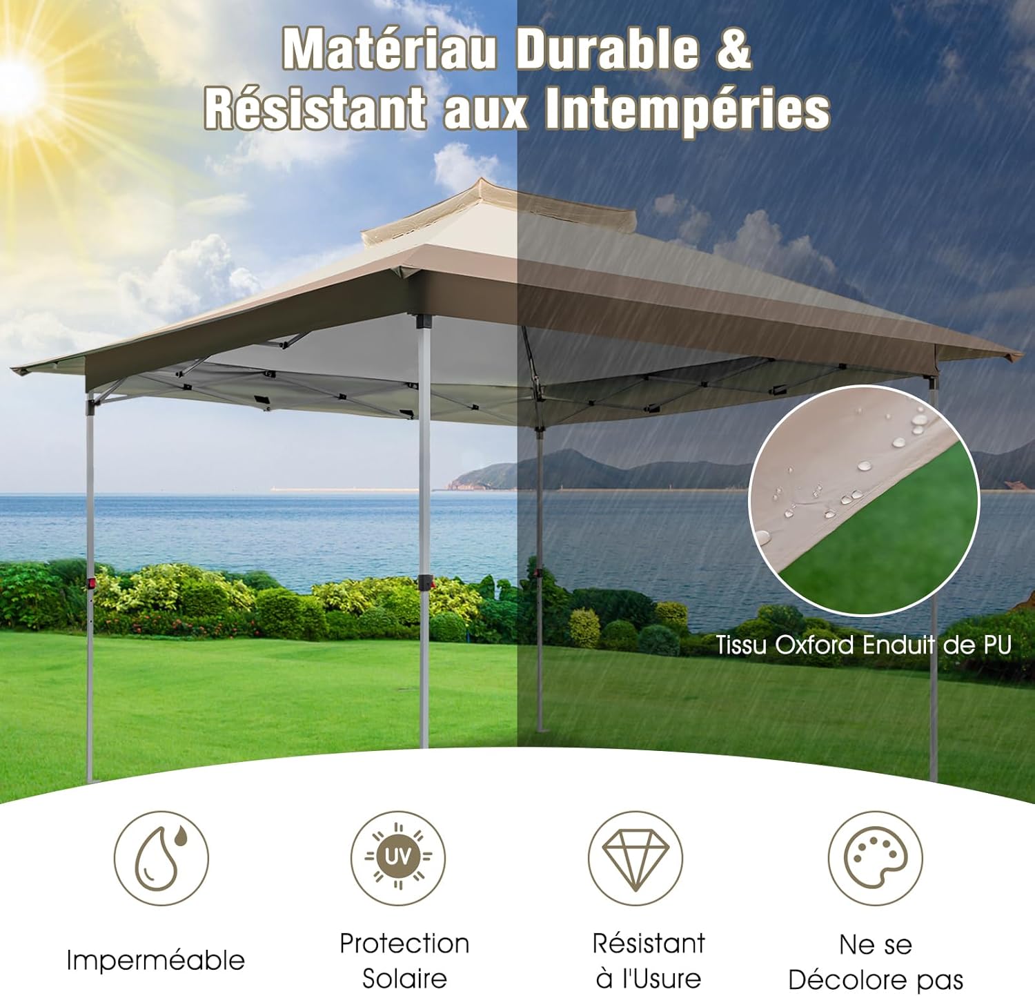 Gazebo Pieghevole da Giardino 3,6 x 3,6m, Gazebo Pop-up con Borsa da Trasporto con Ruote, Regolabile in Altezza, per Feste, Barbecue, Giardino - 6