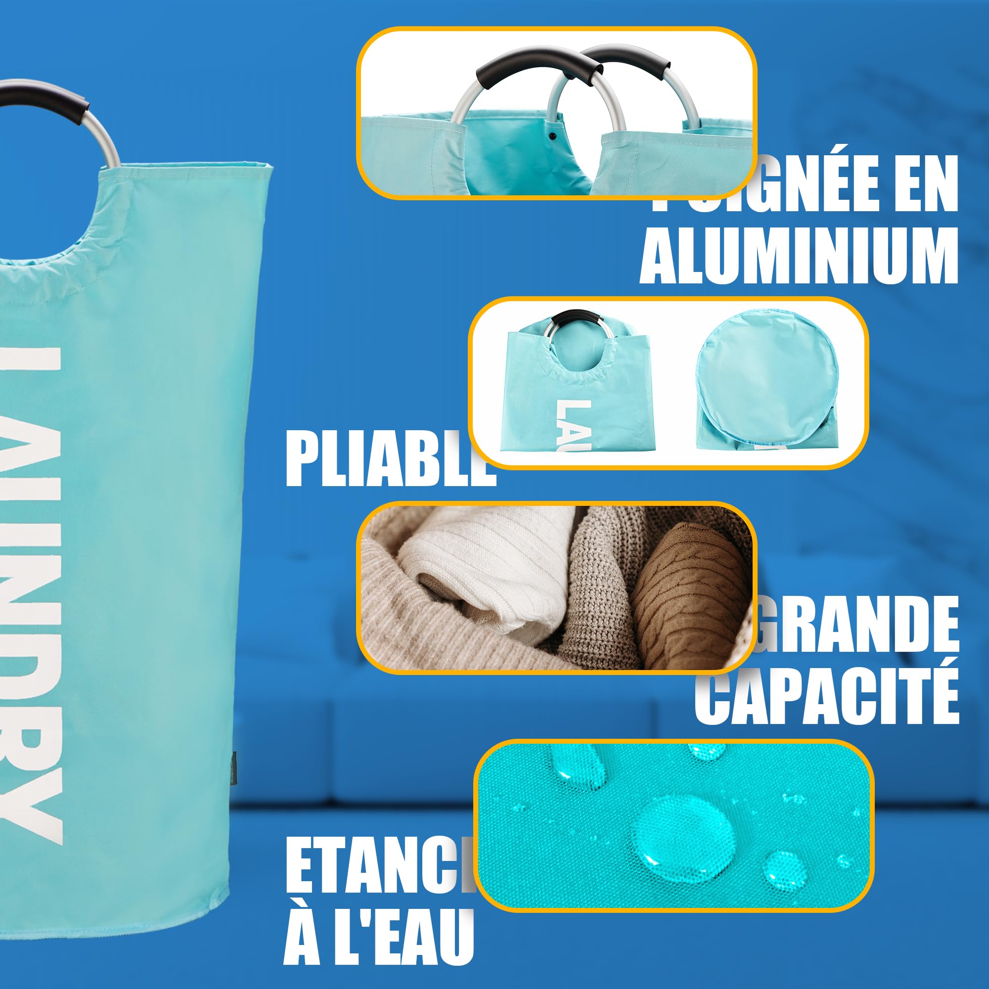 Panier à linge robuste 115L avec poignées - bac de rangement en tissu oxford durable pour vêtements, organisation ménage - 4