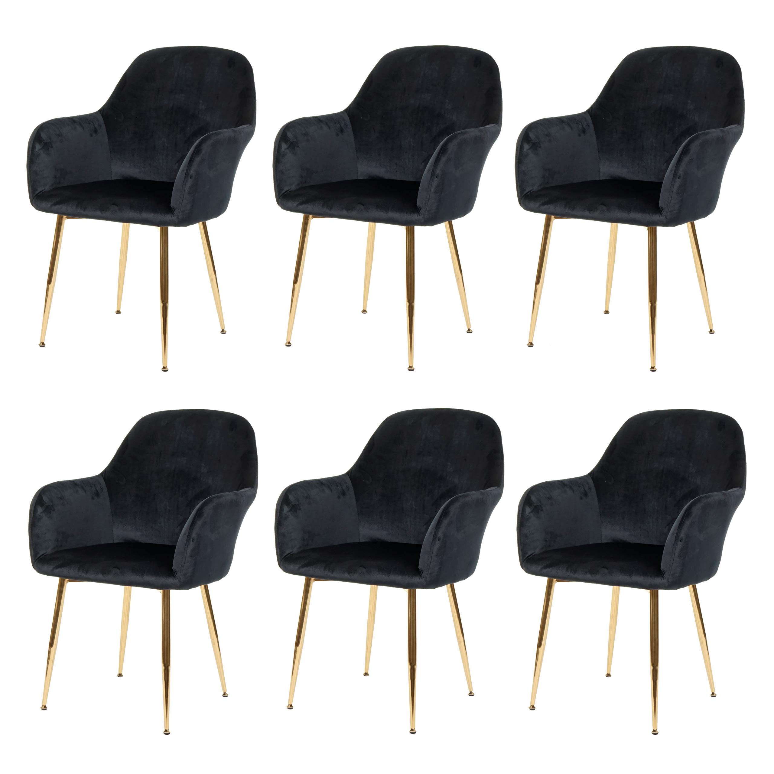 Set 6x sedie poltroncine HWC-F18 design retrò velluto nero gambe