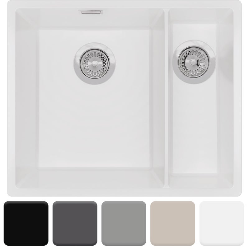 Zlewozmywak podblatowy 56x47cm, do szafki od 60cm + Syfon - Agate Biały STONESTYLE