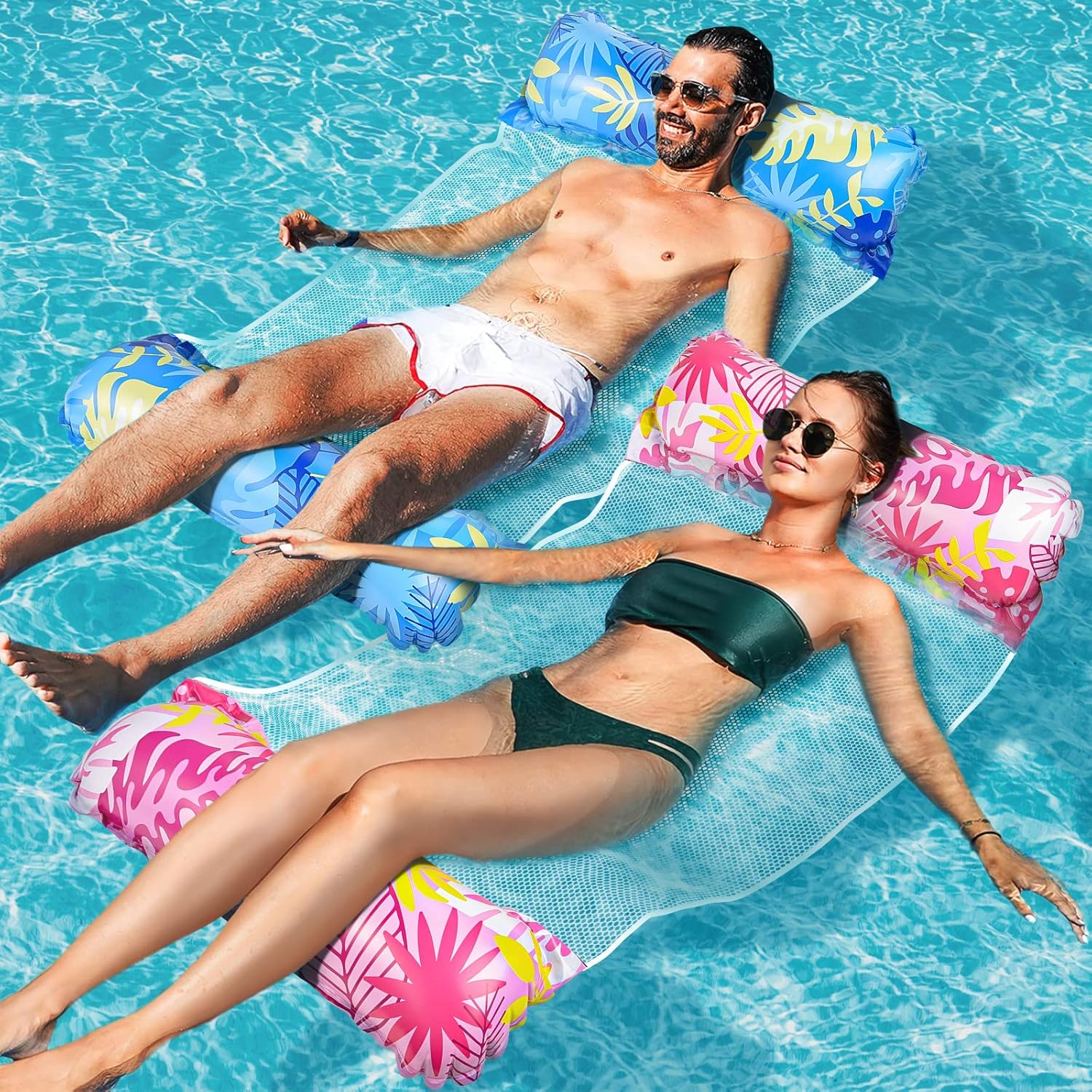 Hamaca De Piscina 4 En 1 Con Diseños De Sandía Y Piña – Incluye 2 Unidades Y Bomba Manual, Aguanta Hasta 120 Kg