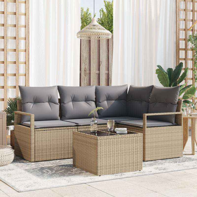 Zestaw Sof 5 pcs Beżowy polirattan vidaXL