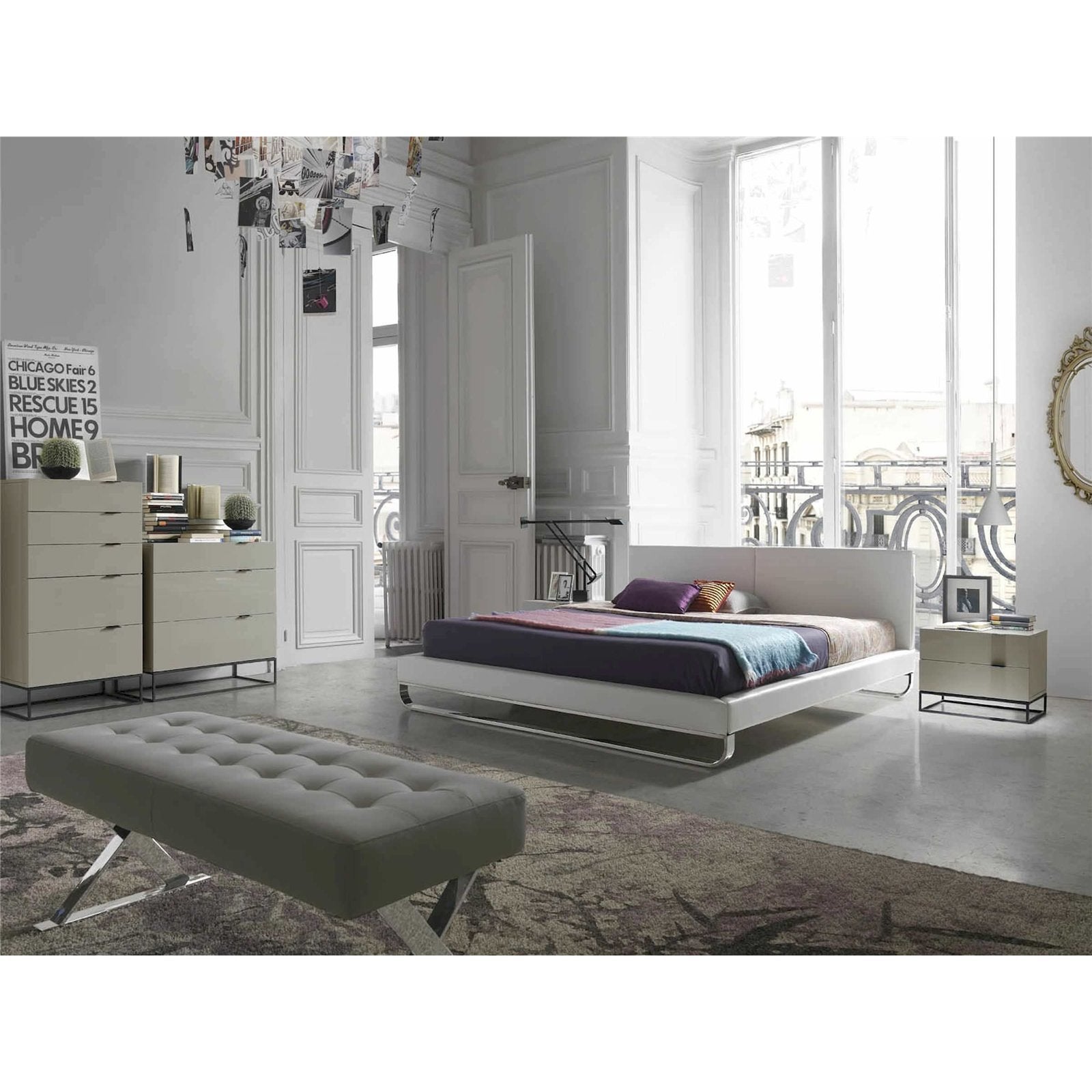 Commode laqué structure acier noir 80 x 45 x 80 cm Gris perle - 2