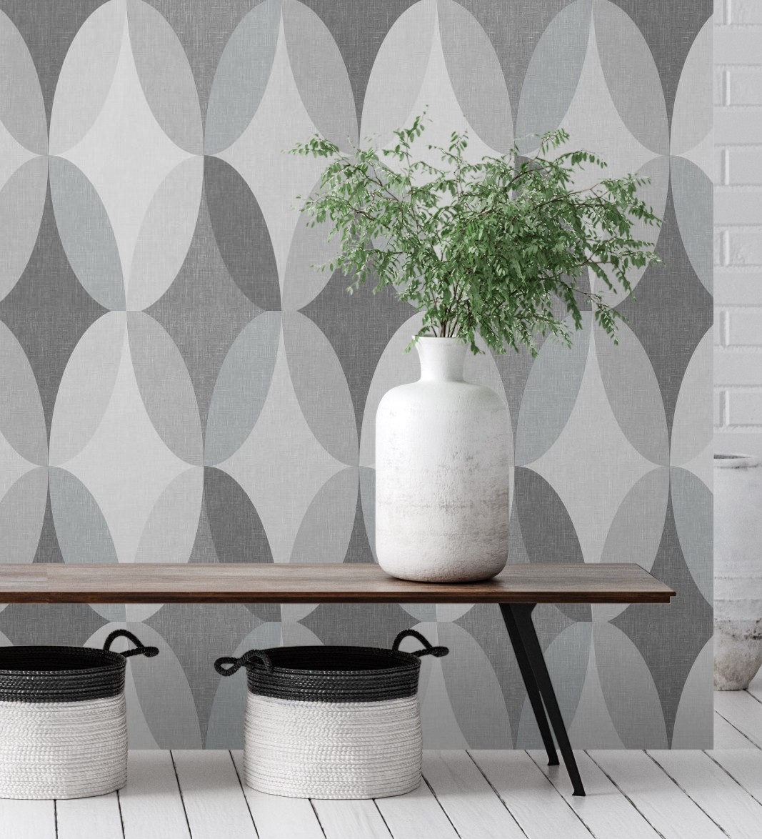 Papel pintado vinílico lavable de círculos gris y negro con textura en relieve - oralia 681313 de gaulan - rollo de 10 m x 0,53 m
