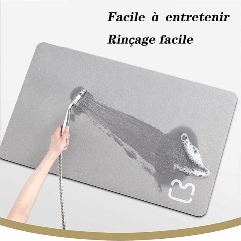 Tapis de salle de bain antidérapant 60 x 90 cm, super absorbant, en microfibre de terre de diatomées, doux, séchage rapide (beige) - 3