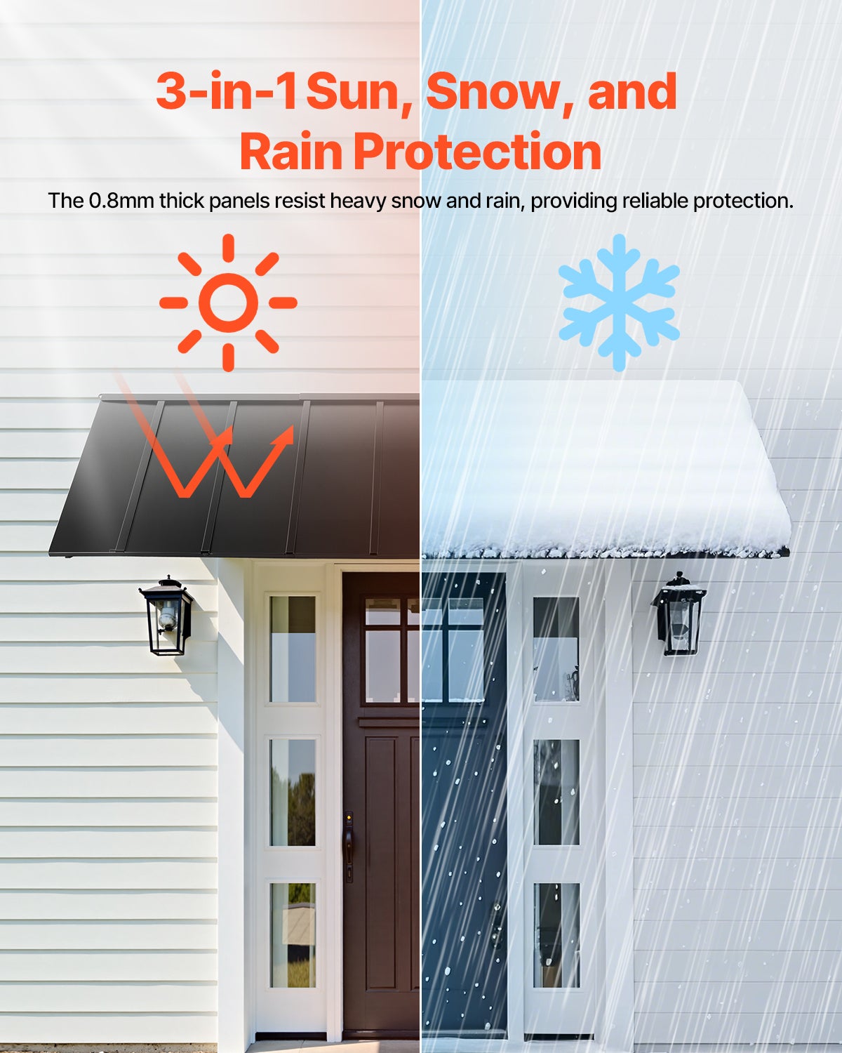 Toldos de Porta 264x91 cm,VEVOR marquise externa em metal,estrutura de aço,abrigo contra chuva,neve,sol,toldo para portas,janelas,varandas - 2