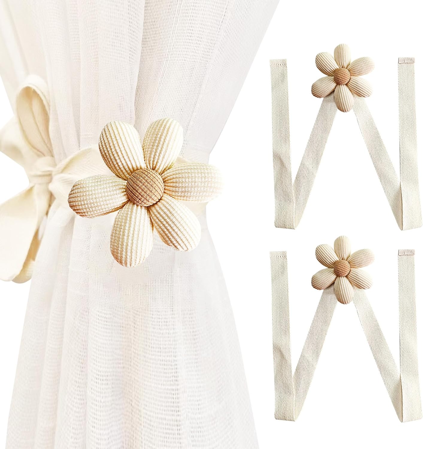 4 Embrasses Rideau En Coton Tricoté Main - Attaches Naturelles Pour Rideaux Maison