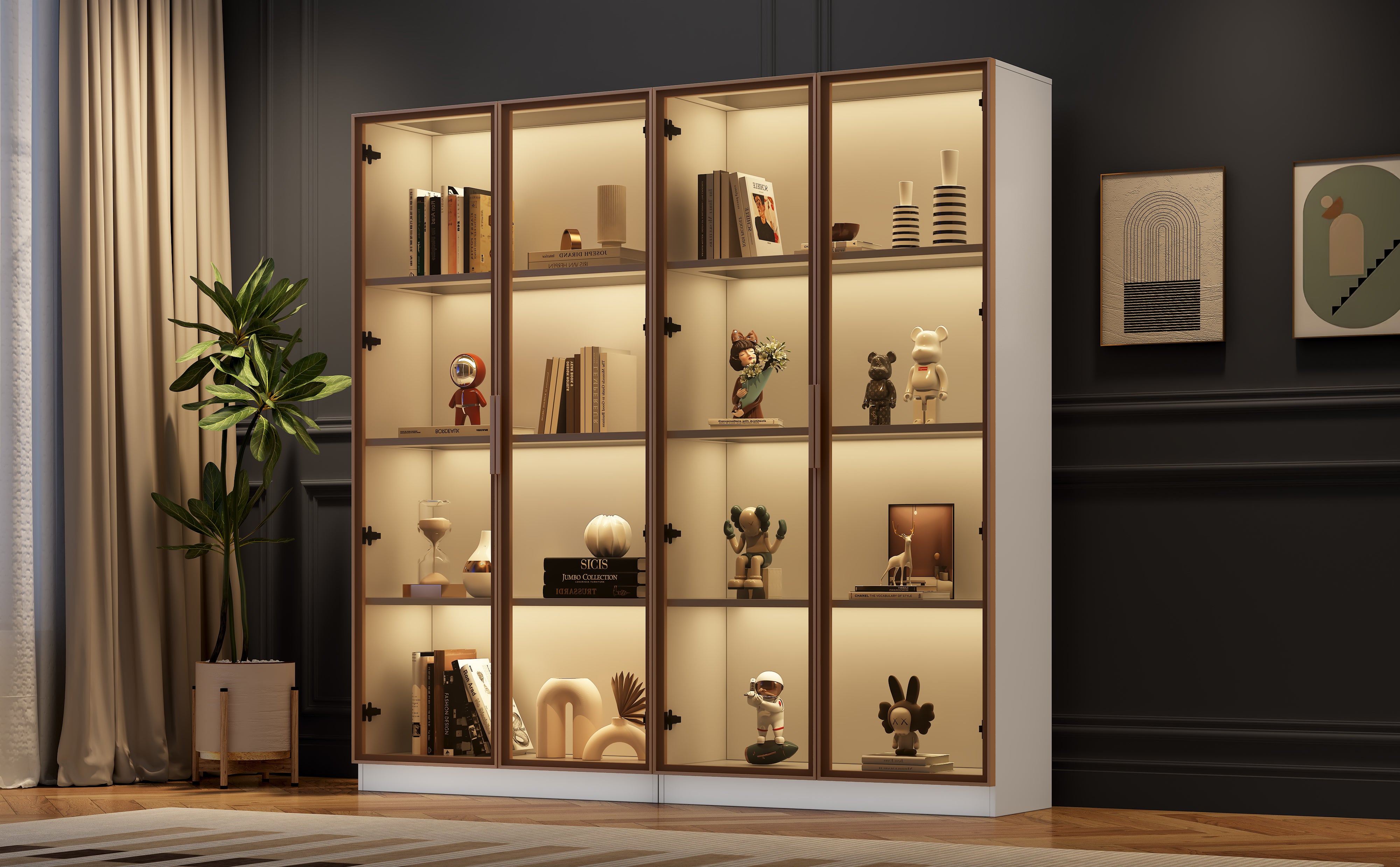 Modernluxe  Vitrina De Cristal De 2 Piezas, Iluminación Led De 16 Colores, Estantes Extraíbles, Tablero De Partículas, Blanco , Leroy Merlin