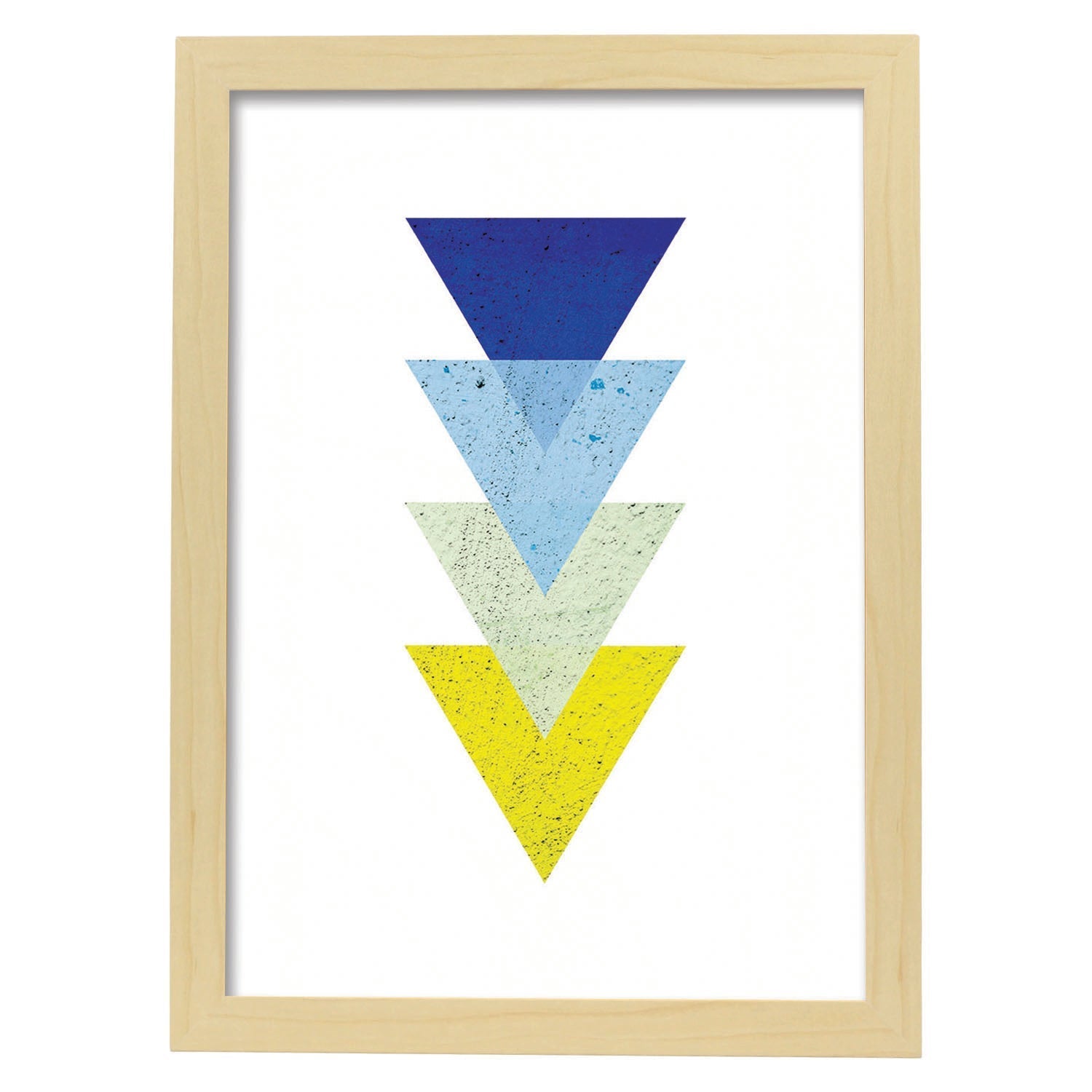 Poster con dibujo de geometria colorida. lamina azul electrico, ilustrada con con formas y figuras llenas de color. marco blanco - a3