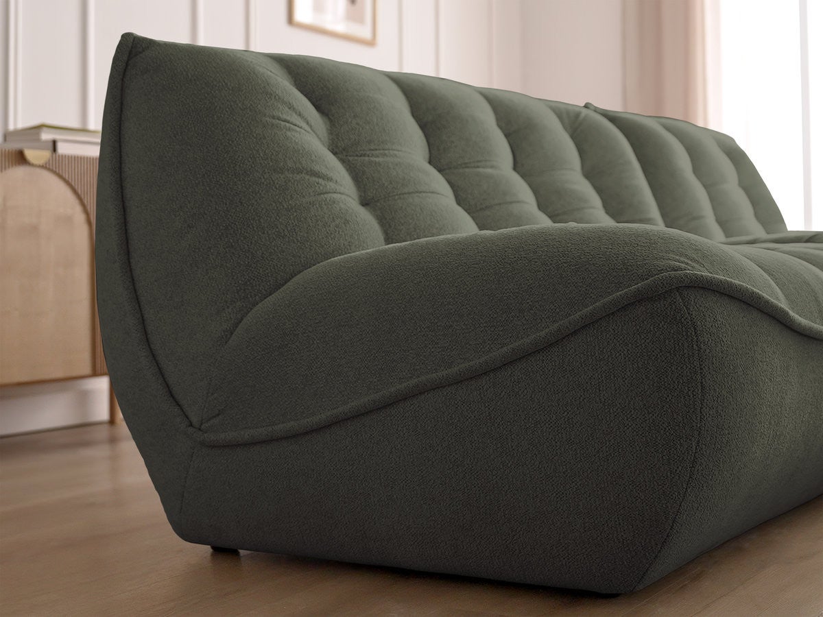 BOBOCHIC Canapé panoramique fixe modulable SERENA tissu chiné avec pouf Vert - 7