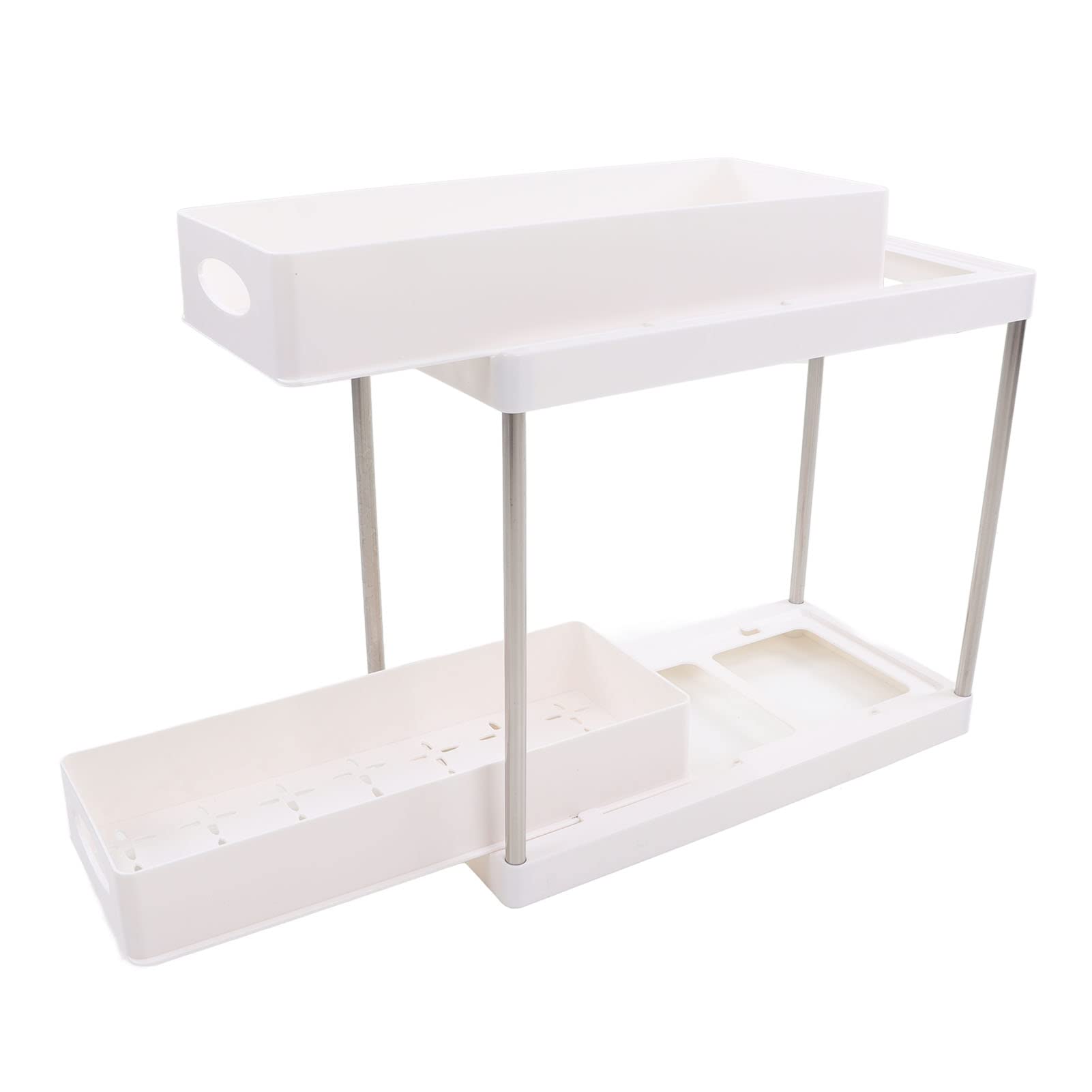 Organizer Sottolavello Bukfen A 2 Ripiani Estraibili, Mensola Scorrevole A L, Acciaio, Bianco, Confezione Da 2, Dimensioni 36,5x27x28 Cm