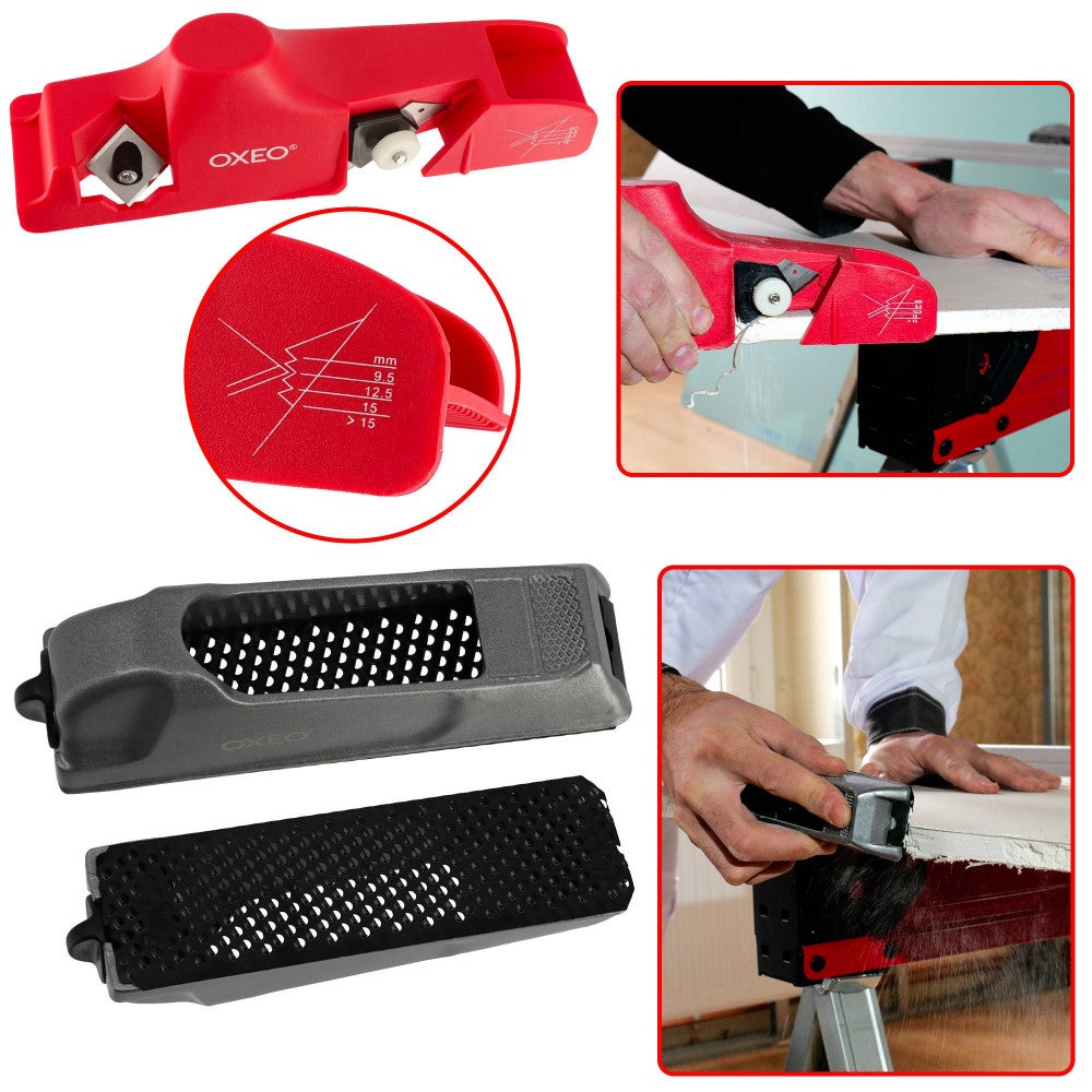 Kit outil plaquiste - 7 pièces - Scie - Porte-embouts - Cisaille - Pince à sertir - Lève-cloison - Râpe - Rabot - 4