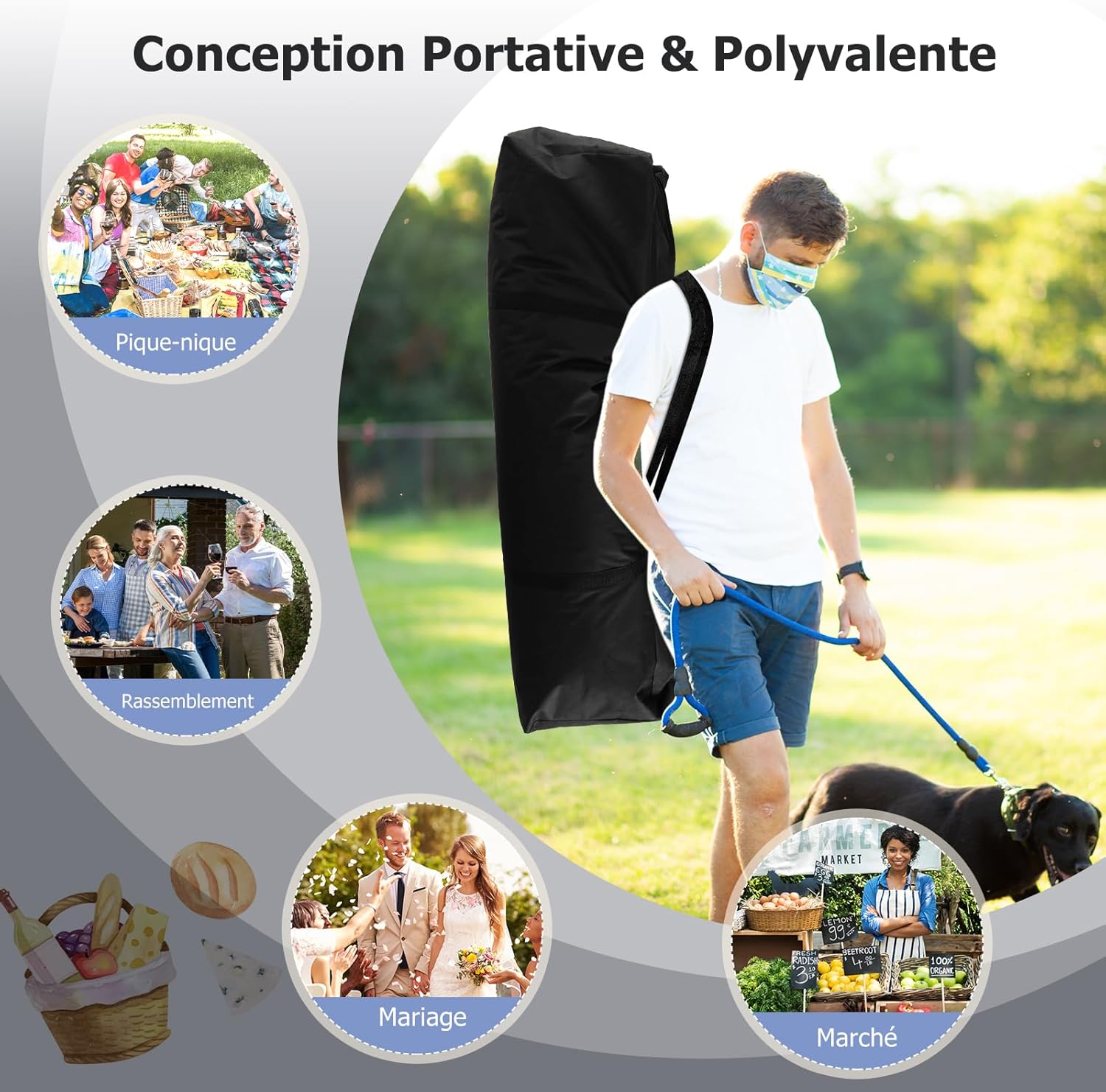 Tonnelle Jardin 3x6M Pop-Up Pliable, Hauteur Réglable, Sac de Transport, 6 Sacs de Sable, Pavillon Portable pour Fête, Mariage, Gris - 8