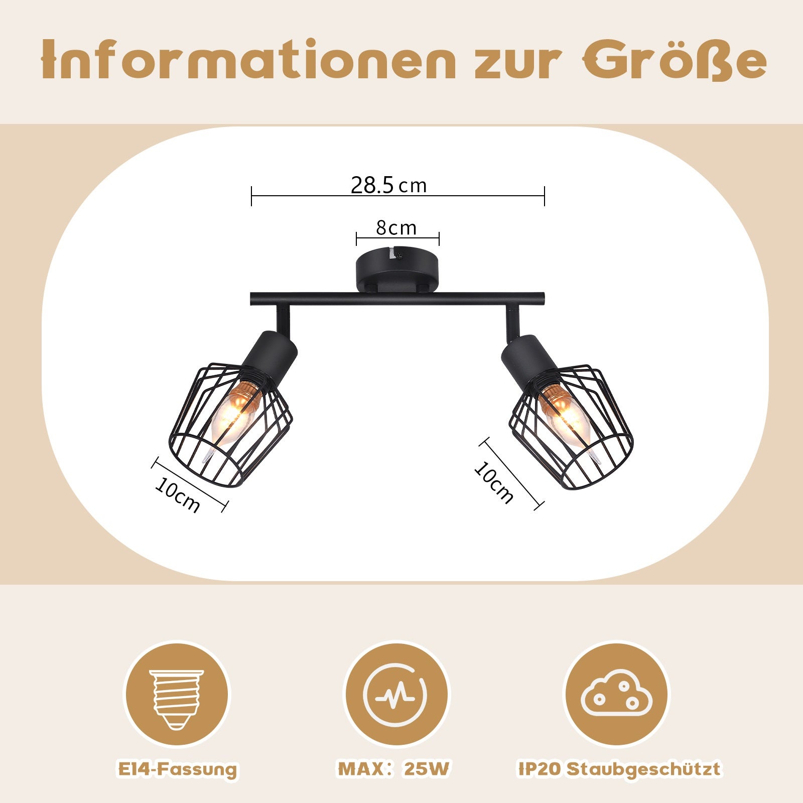 NETTLIFE Foco de Techo，2 luces E14 - Metal, Lámpara de Pasillo Industrial Giratoria 350°, Aplique de Pared para Pasillo y Sala de Estar, Negro - 4