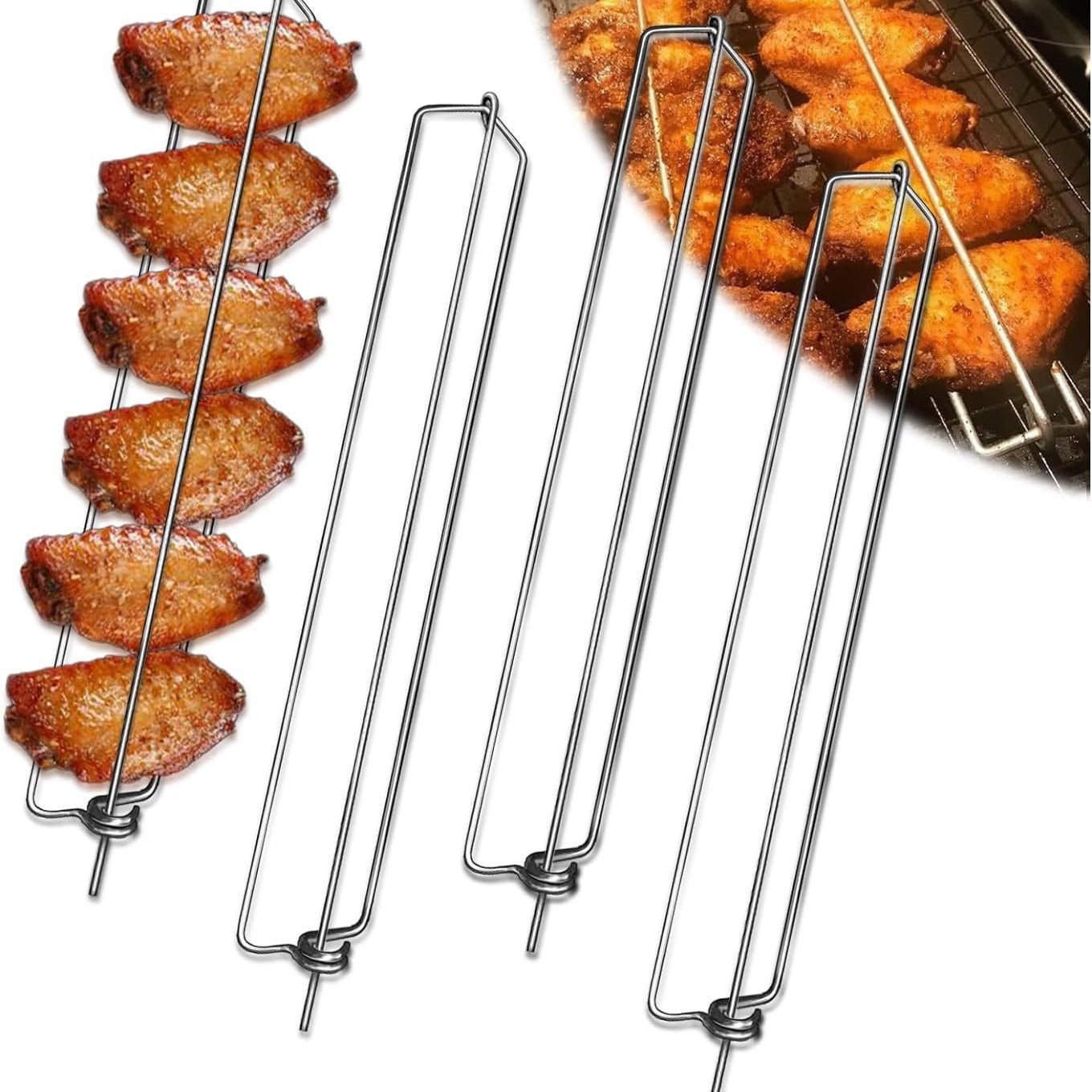 Widelec do grillowania na świeżym powietrzu, srebrny, 1,96*11,8 cala, 4 uchwyty, wielokrotnego użytku narzędzie do grillowania mięsa i szaszłyków.