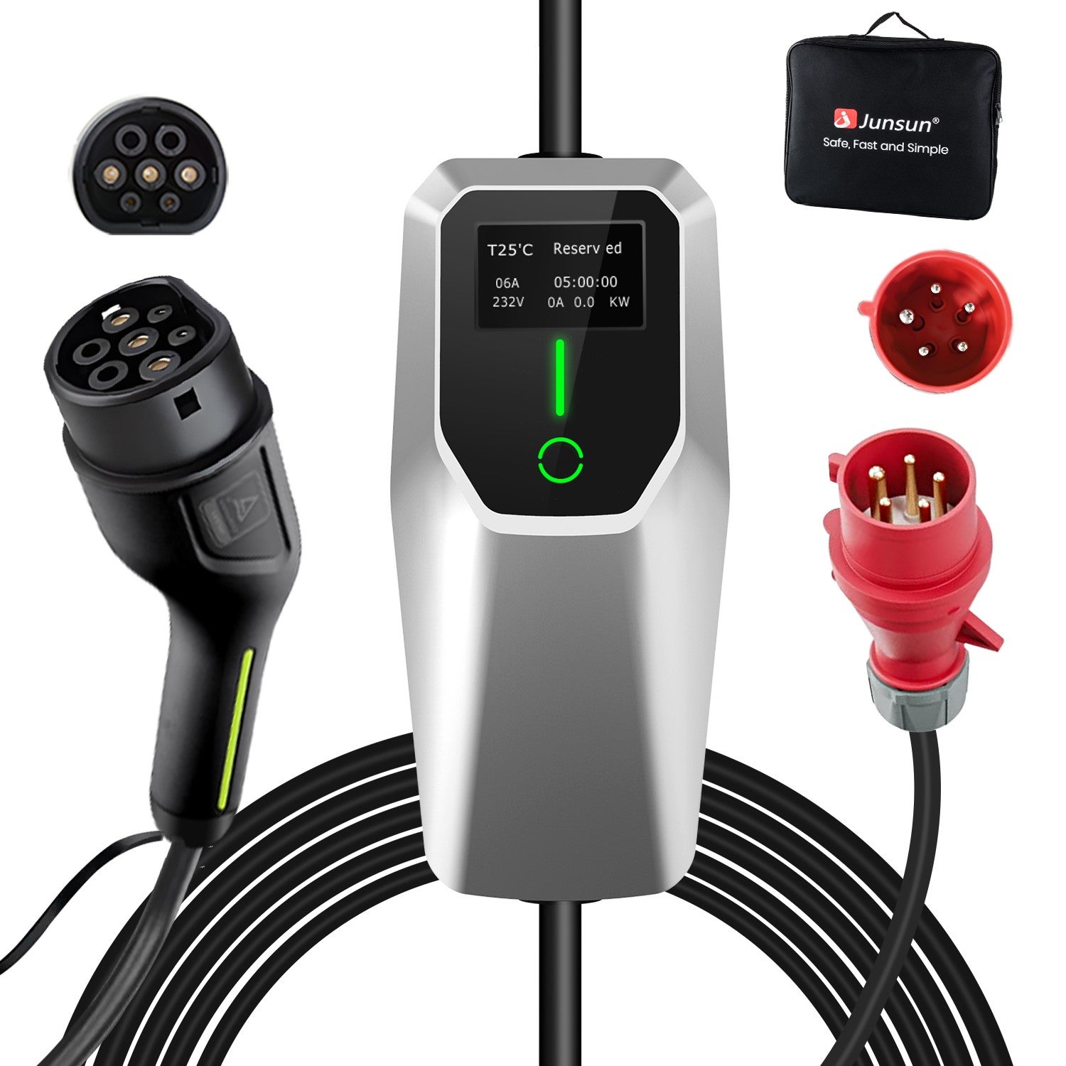 Câble De Recharge Voiture électrique Type 2, 10 M, 32A, 22 KW - Compatible Bornes Publiques, Triphasé, IP65, Avec Sac De Transport