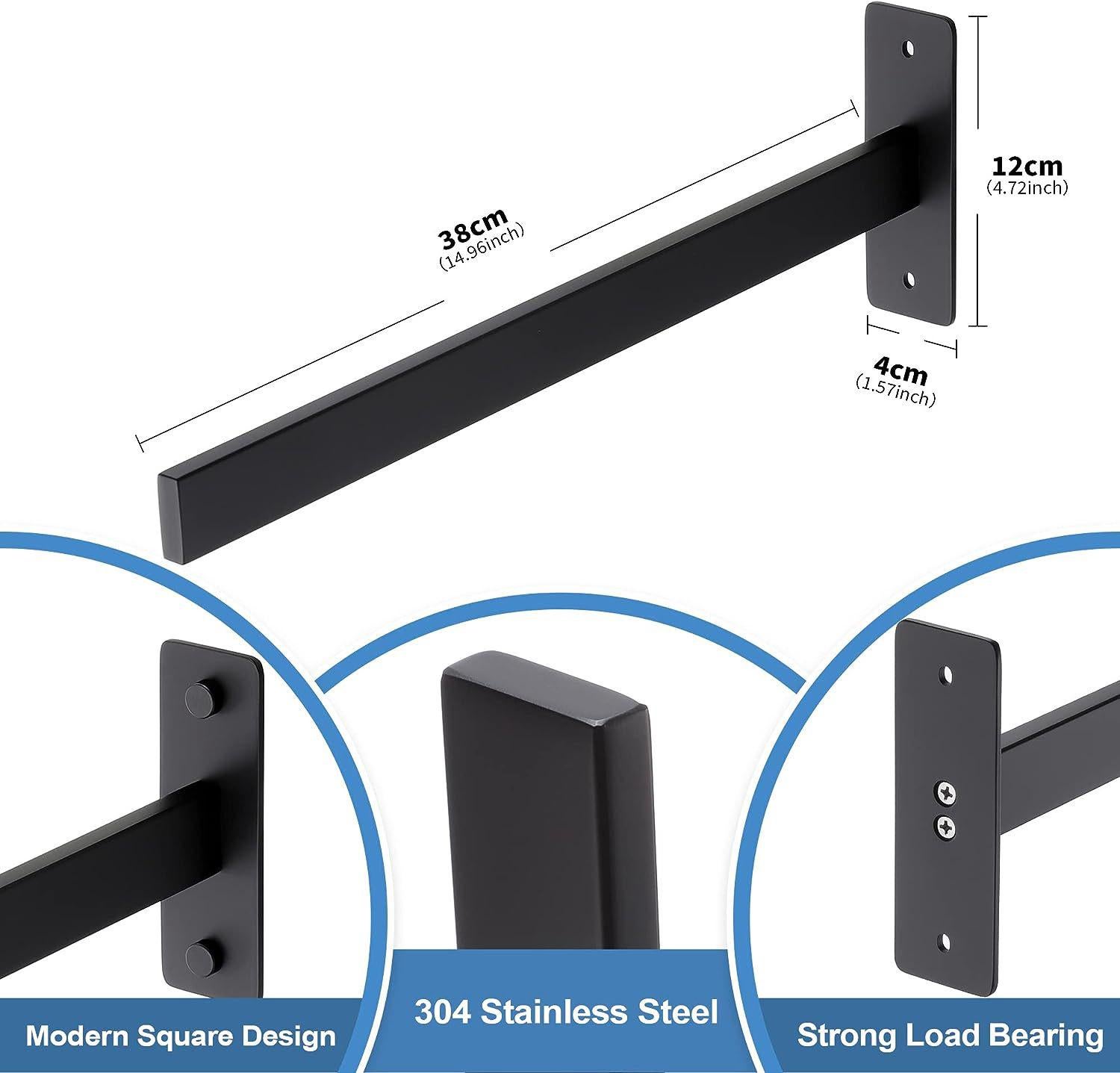 LANC Portasciugamani Nero Opaco 30,5 Cm | Autoadesivo E A Vite, In Acciaio Inox 304 Per Bagno E Cucina | Barra Quadrata, A8310MB-L3