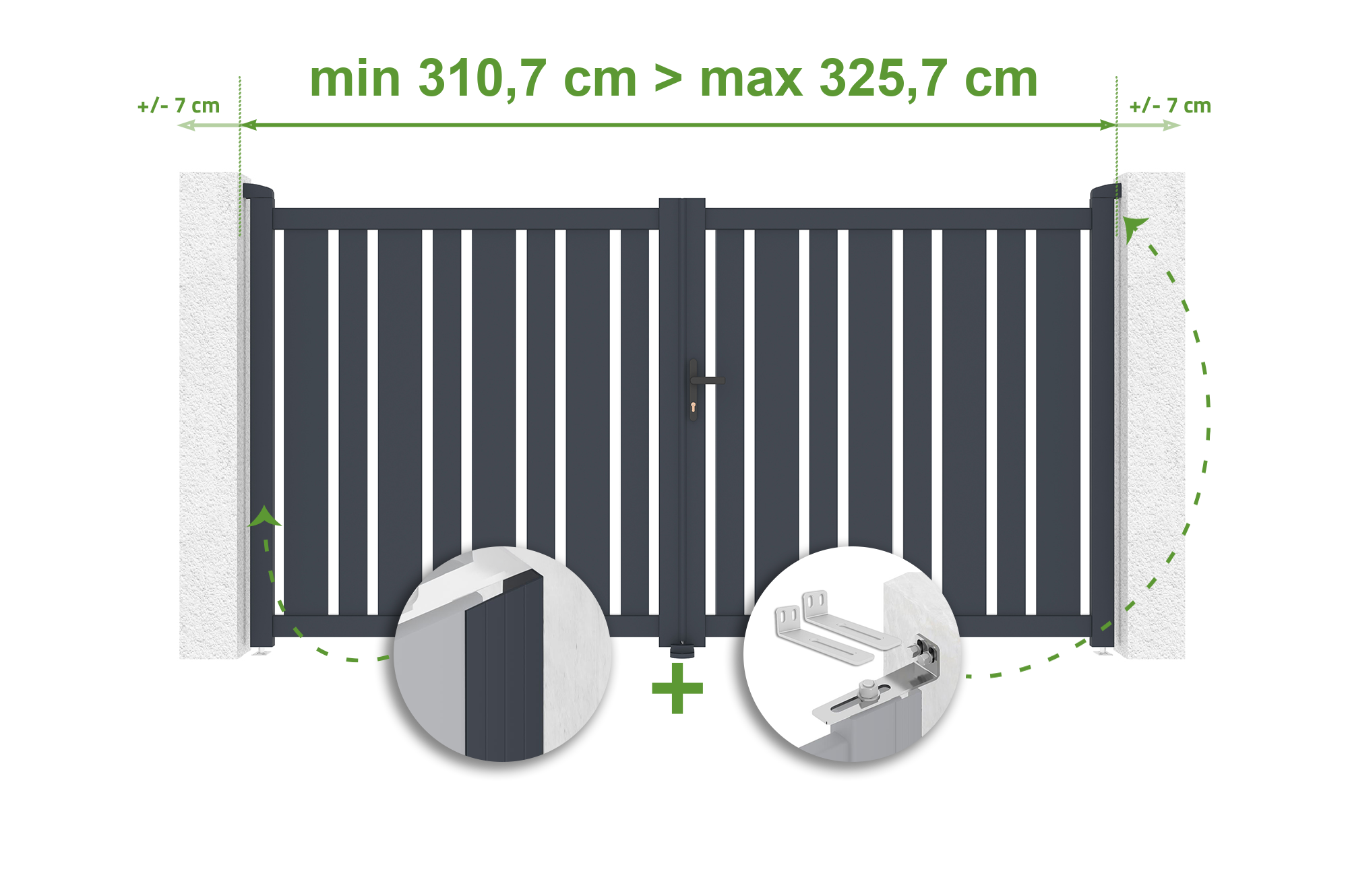Brama skrzydłowa regulowana szerokość 3m VEYMONT H.160cm szara aluminiowa
