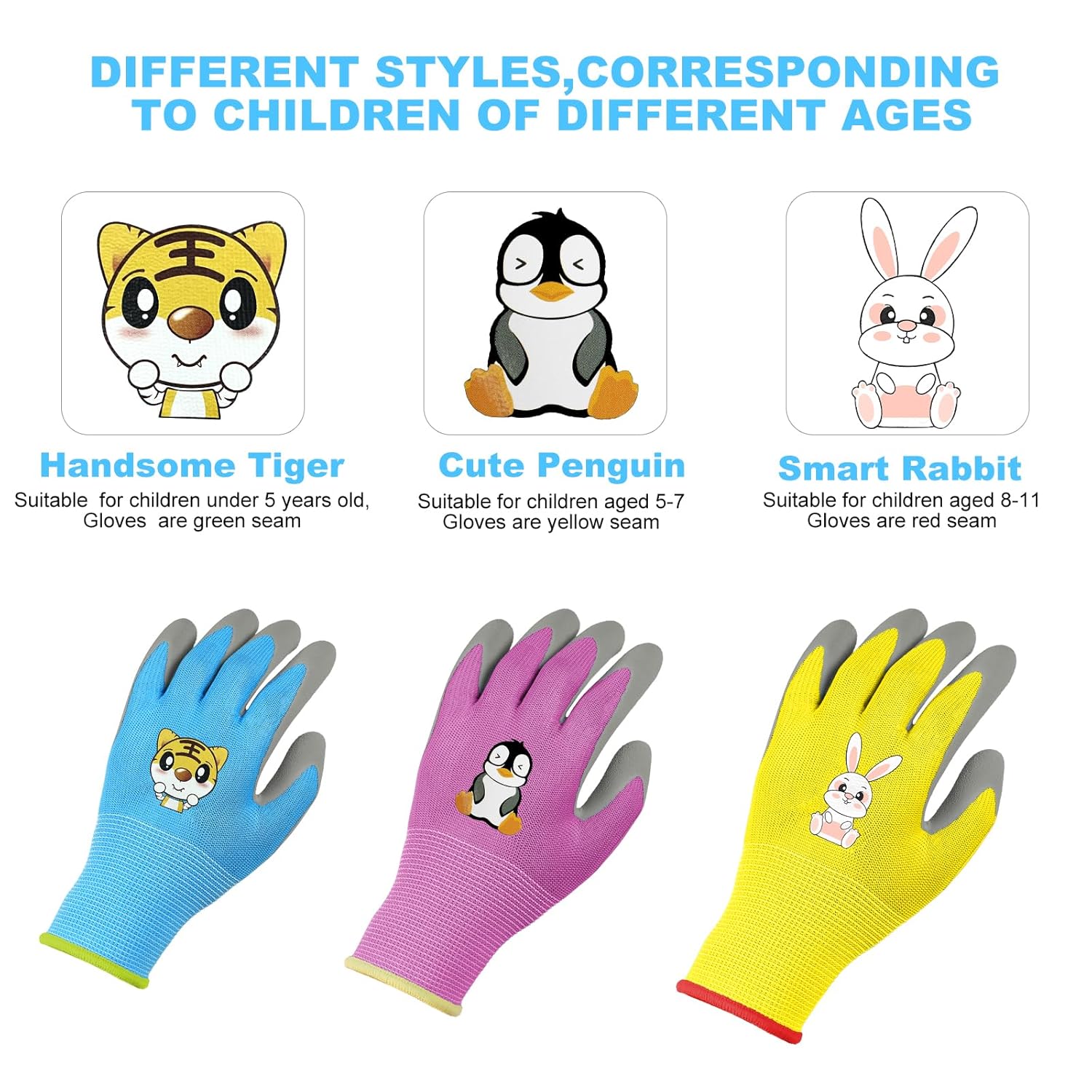 3 paires de gants de jardinage de sécurité pour enfants de 5 à 8 ans, paume en caoutchouc imperméable et résistante aux taches pour protéger les mains - 5